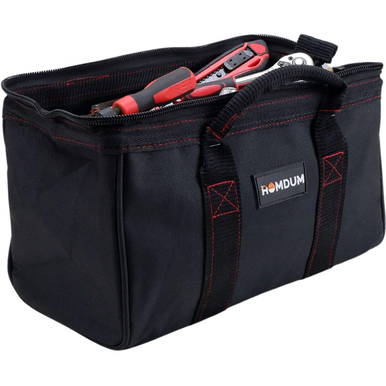 Homdum 13 Inch Multipurpose Tools Storage Bag Water Resistant For Electrician Plumber Technician Nylon Material Color Red Black