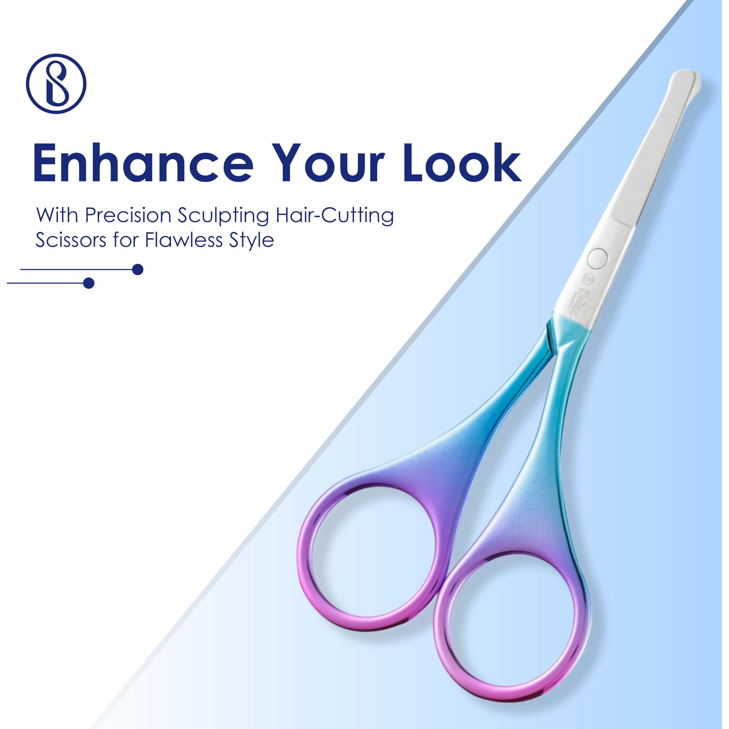 Beaut Secrets Luxury Scissors For Hair Cutting Nose Hair Scissors Rounded Tip, Nasal Scissors Facial Hair Scissors Stainless Steel Blunt Tip Scissor For Nose, Moustache, Beard, Grooming (Blue)