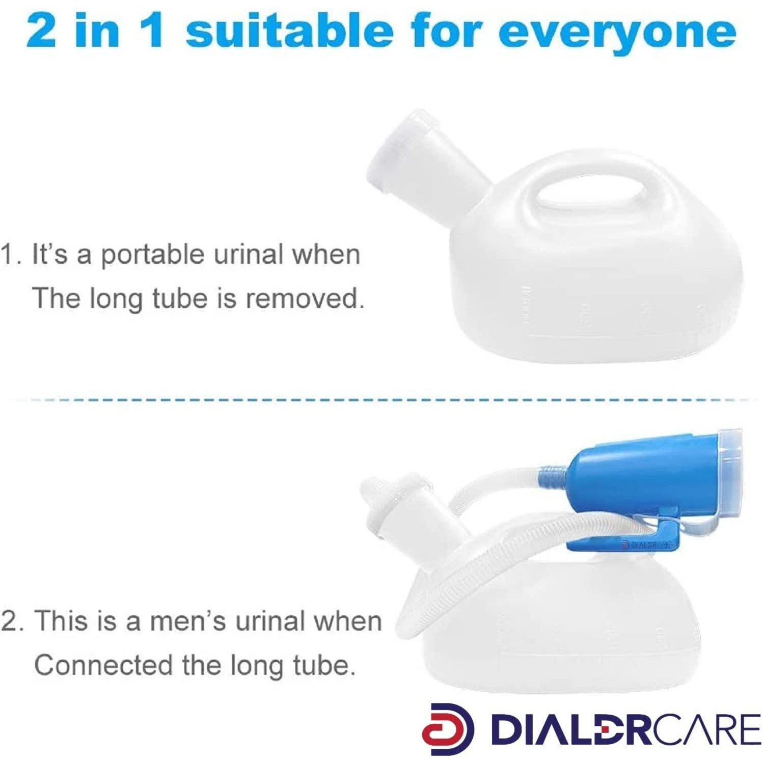 Dialdrcare 2000Ml Portable Male Urinal For Hospital Camping Car Travel With 65" Long Tube(White)