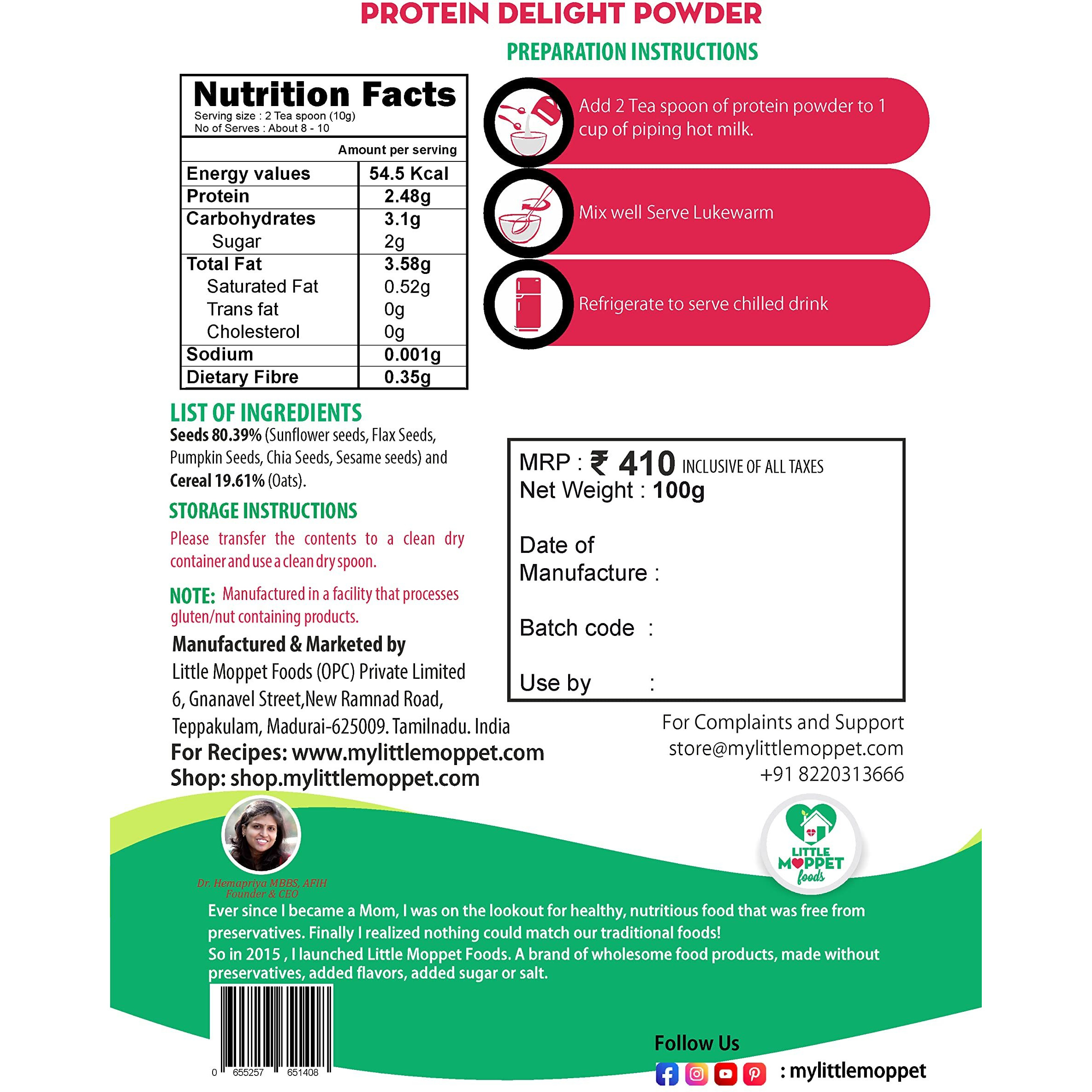 Little Moppet Foods Protein Delight Powder - 100G