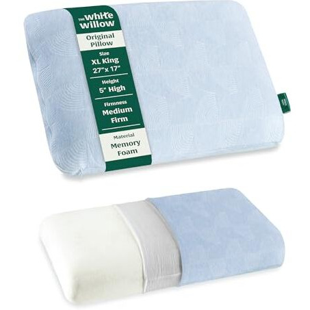 The White Willow Orthopedic Memory Foam Extra Large King Big Size Neck & Back Support Sleeping Bed Pillow With Removable Zipper Cover (27" L X 17" W X 5" H Inches)- Blue