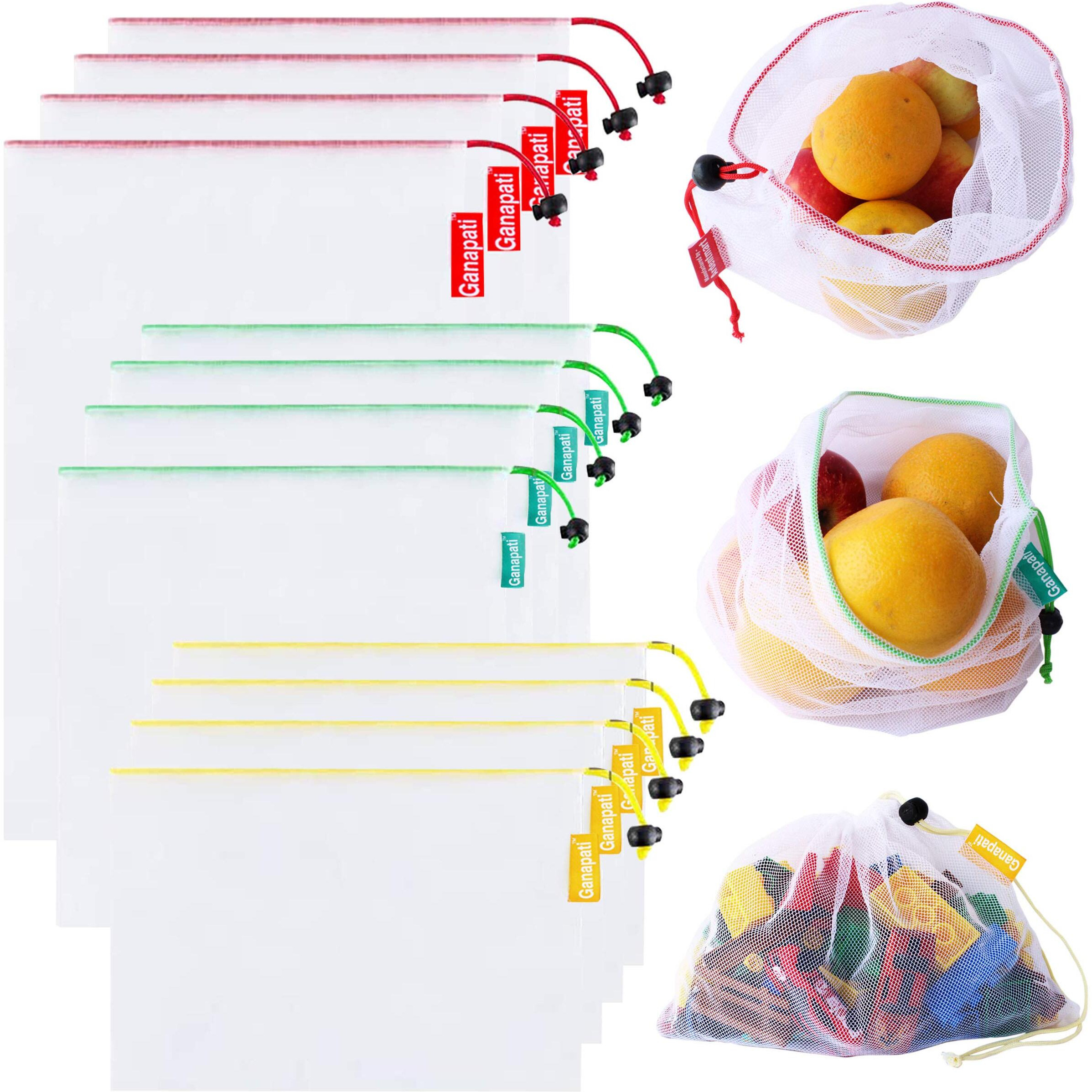 Ganapati Vegetable Bag For Fridge Storage Net Bag Reusable Eco-Friendly Multipurpose Draw-String Mesh Grocery Bag Pack Of 12