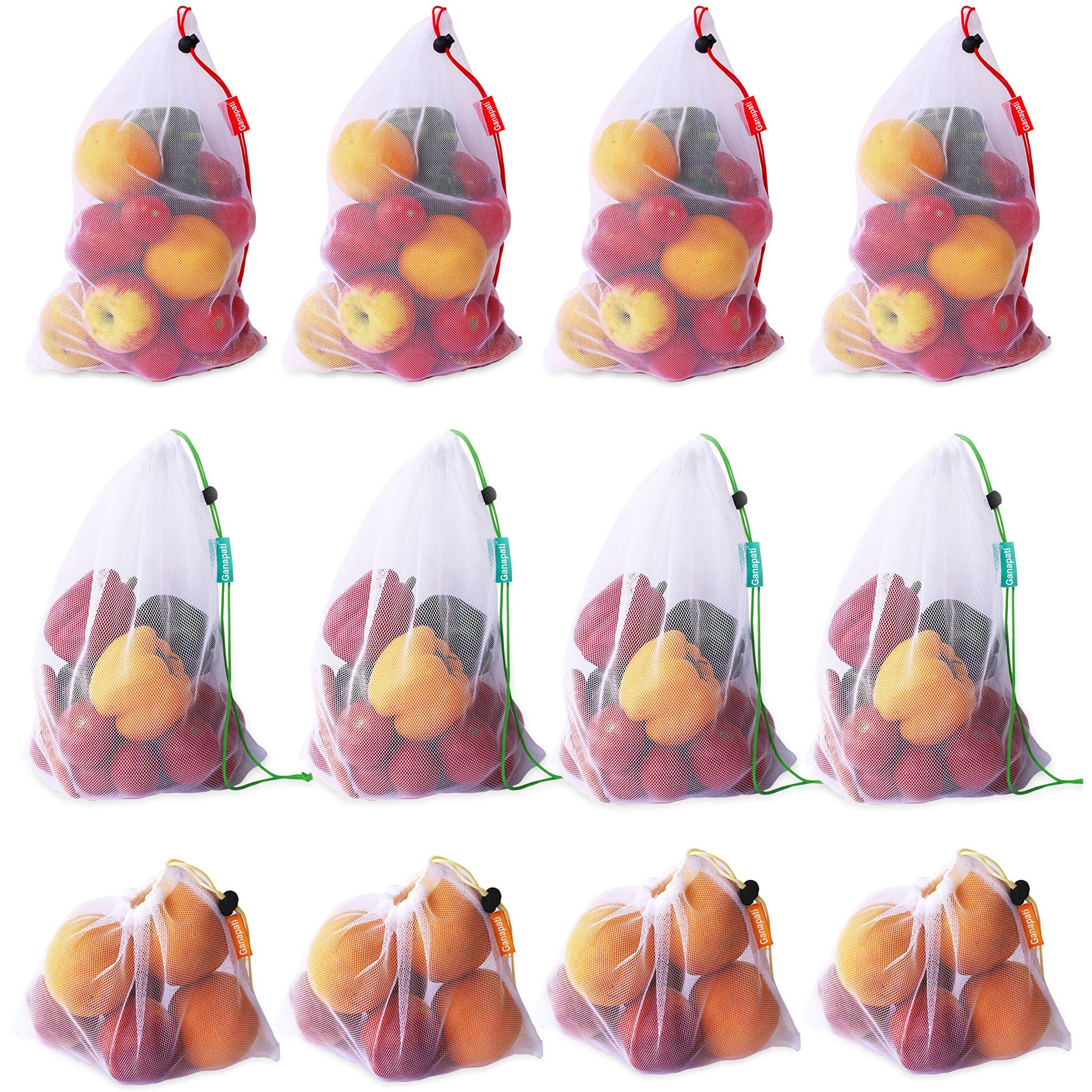 Ganapati Vegetable Bag For Fridge Storage Net Bag Reusable Eco-Friendly Multipurpose Draw-String Mesh Grocery Bag Pack Of 12