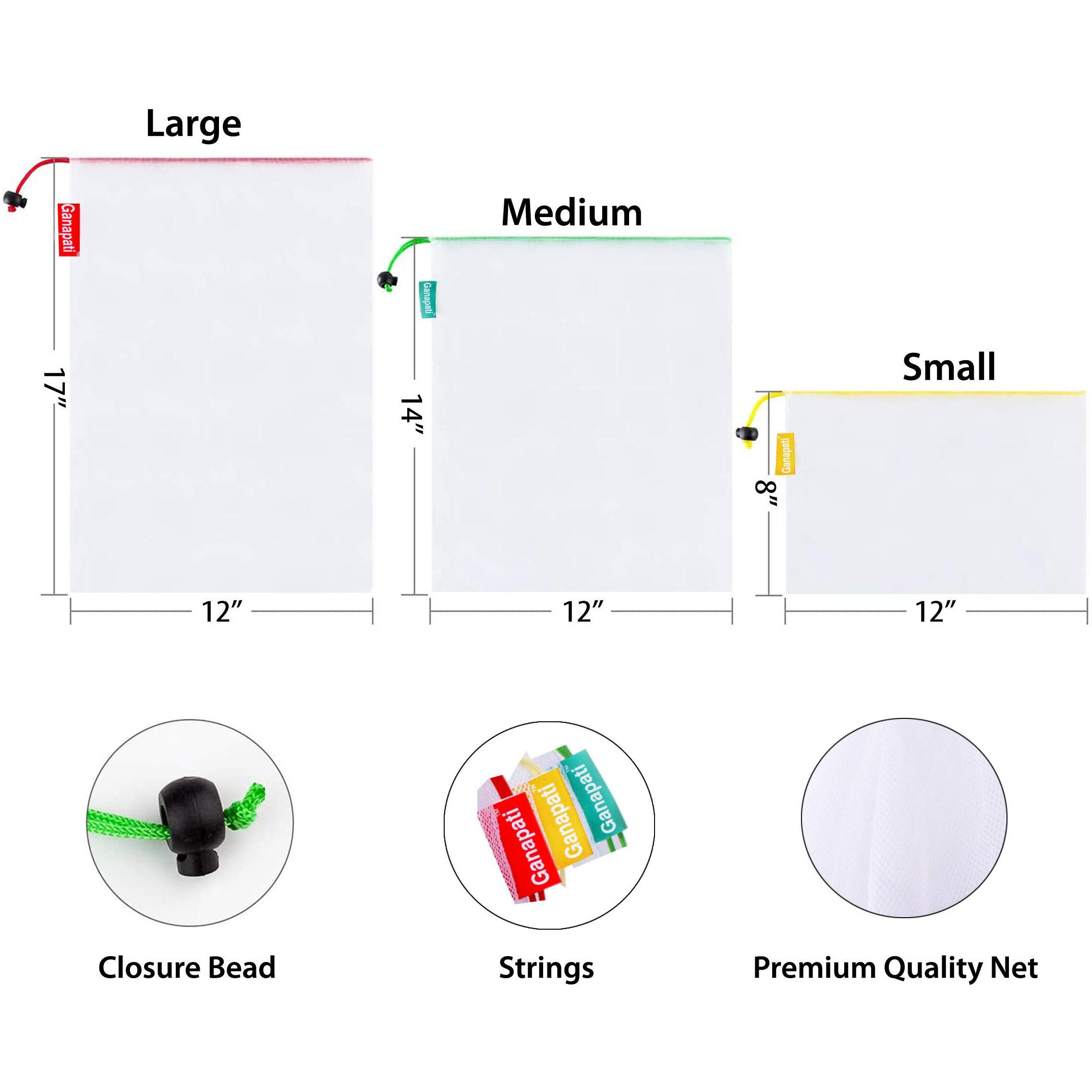 Ganapati Vegetable Bag For Fridge Storage Net Bag Reusable Eco-Friendly Multipurpose Draw-String Mesh Grocery Bag Pack Of 12