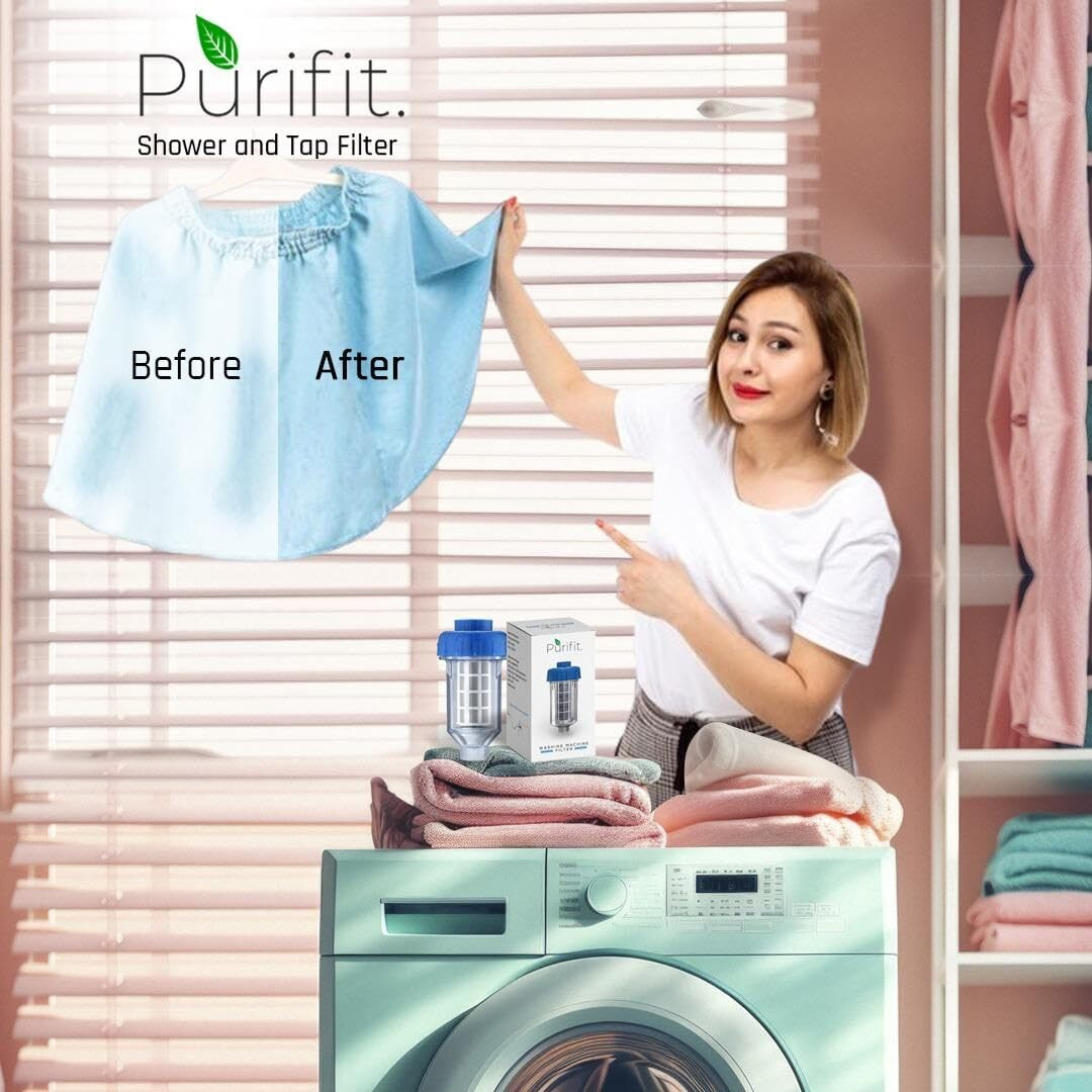 Purifit Washing Machine Filter For Hard Water, Chlorine, Limescale Removal | Hard Water Softener For Top Load And Front Load Machines, Blue Colour, Quantity - 1 Pcs