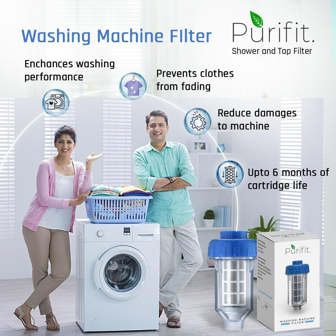 Purifit Washing Machine Filter For Hard Water, Chlorine, Limescale Removal | Hard Water Softener For Top Load And Front Load Machines, Blue Colour, Quantity - 1 Pcs