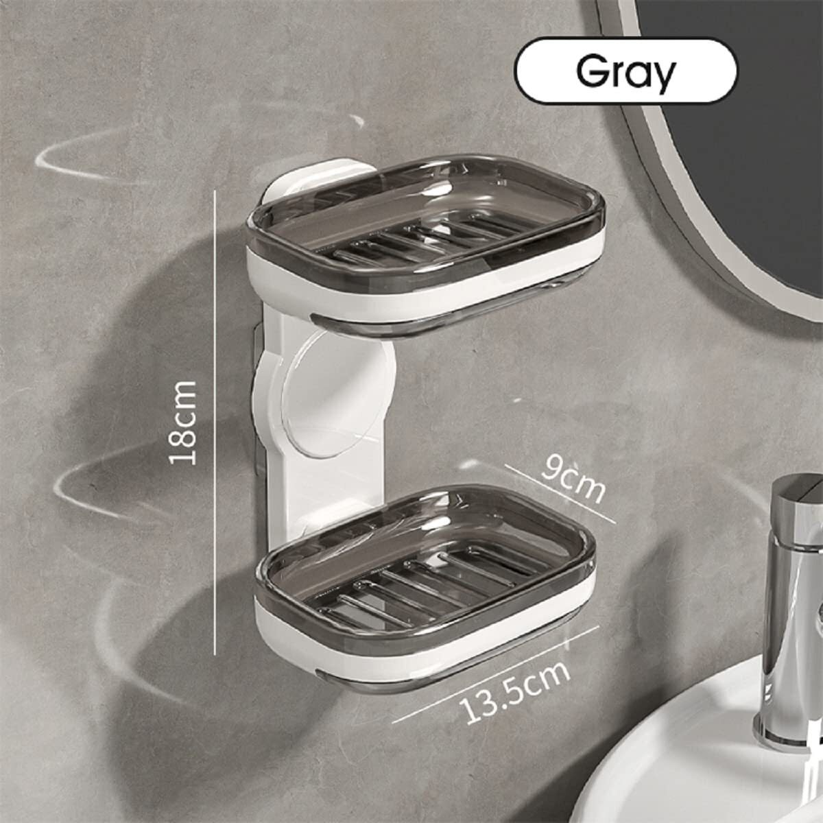 Tyzag Soap Holder For Bathroom, Soap Dish Holder, Soap Stand For Bathroom, Wall Mounted Stickable Self Adhesive Soapcase For Bathroom (Double Dish, White & Grey, Acrylonitrile Butadiene Styrene Abs
