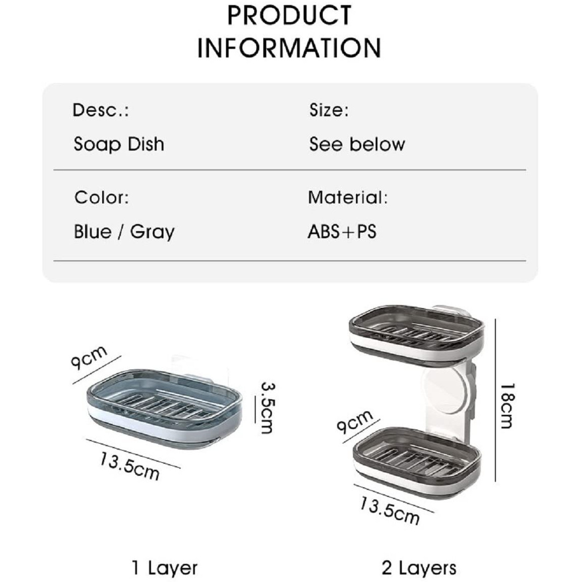 Tyzag Soap Holder For Bathroom, Soap Dish Holder, Soap Stand For Bathroom, Wall Mounted Stickable Self Adhesive Soapcase For Bathroom (Double Dish, White & Grey, Acrylonitrile Butadiene Styrene Abs