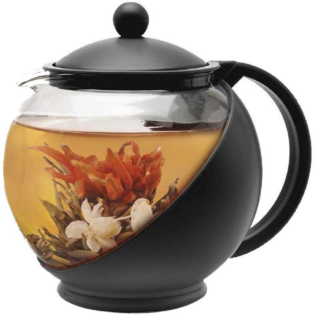 Lxoice Half Moon Teapot With Infuser, Tea Kettle, Tea Pot Kettle, Glass Tea Pot With Infuser, Tea Infuser (Black - 1.25L), 1250 Milliliter
