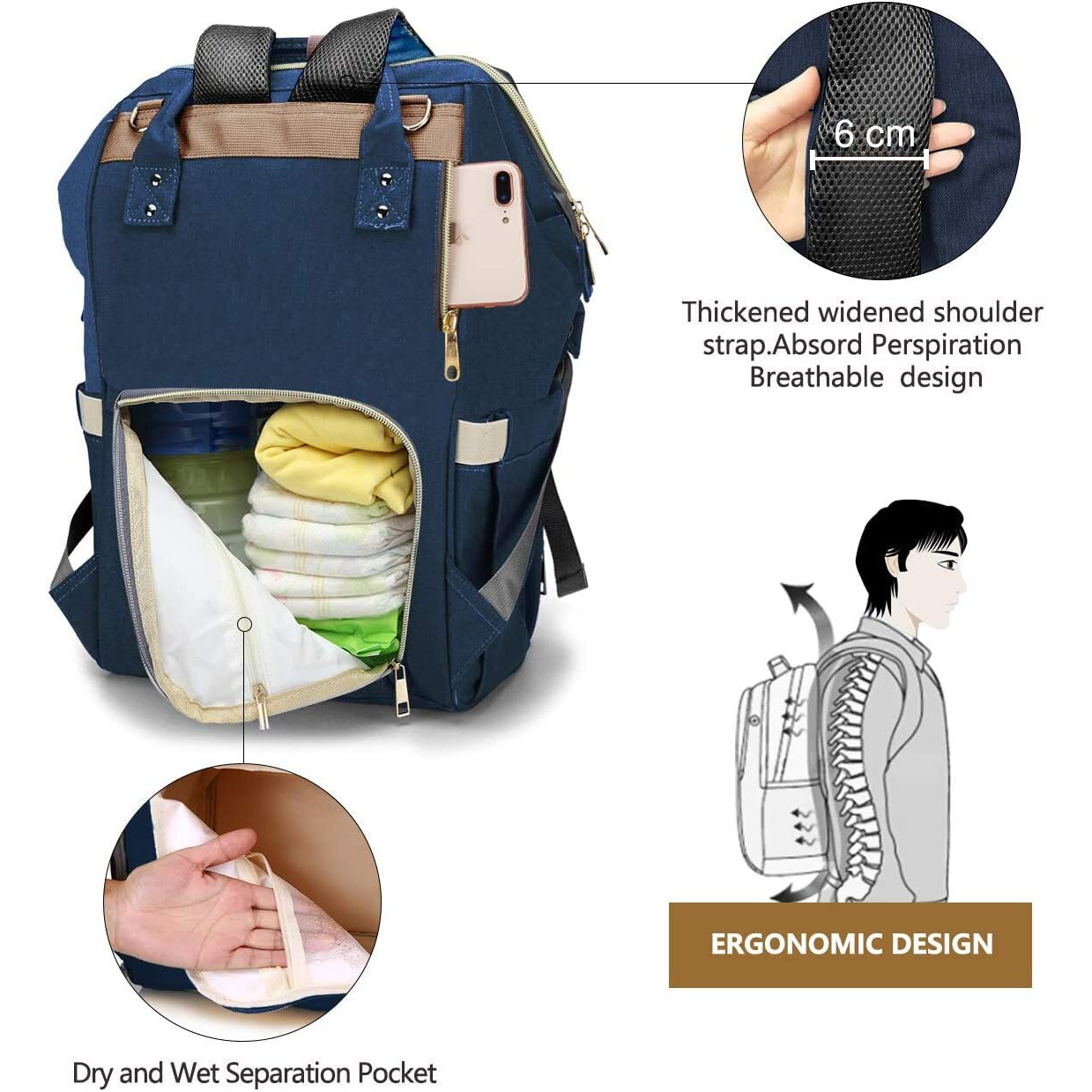 Voroly Baby Diaper Bag Backpack Waterproof Large Capacity Insulation Travel Back Pack Nappy Bags Organizer, Multi-Function, Fashion And Durable