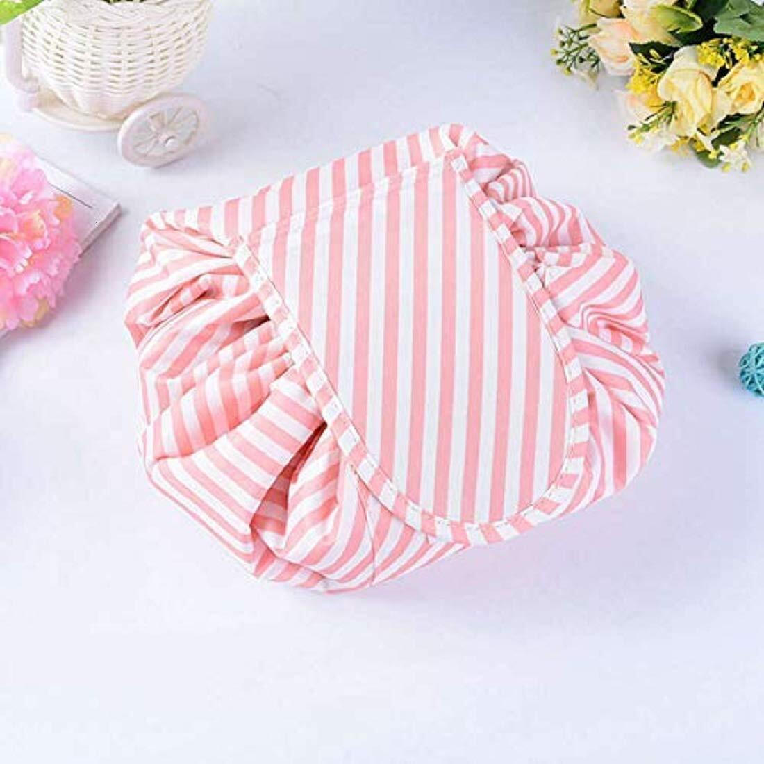 Crownish Solid 14 Cms Cosmetic Pouch(M_Pink Line)