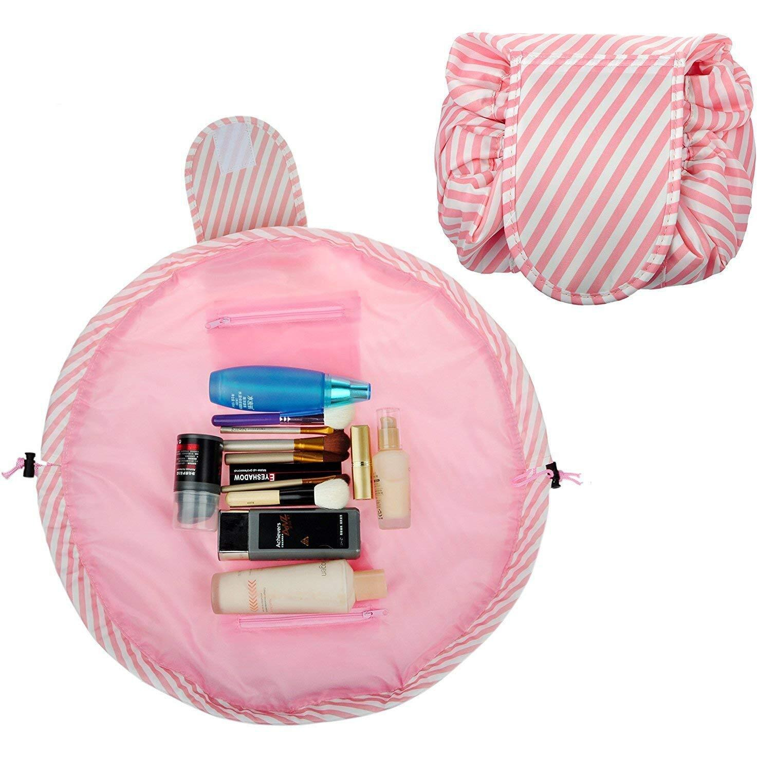 Crownish Solid 14 Cms Cosmetic Pouch(M_Pink Line)