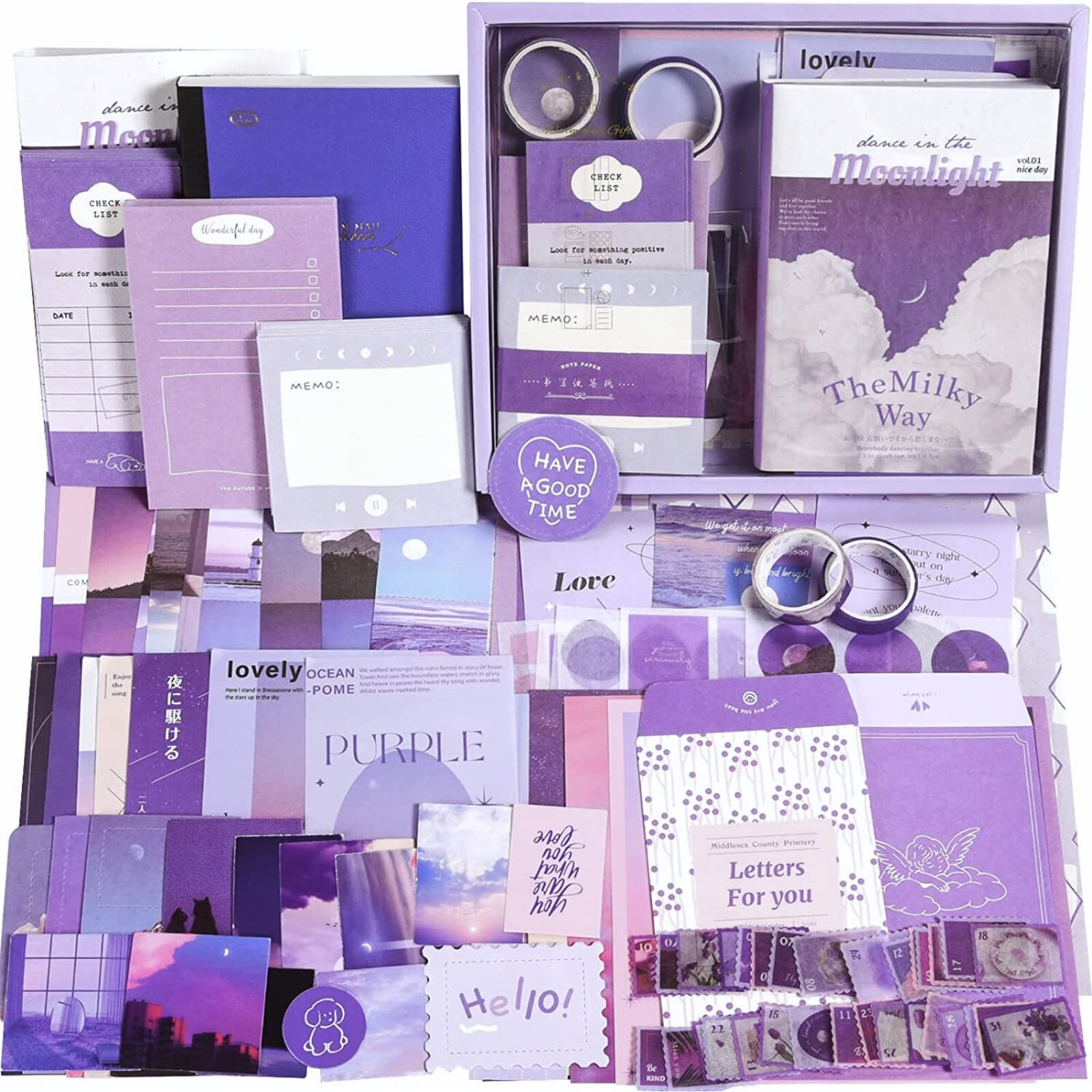 The Autostory Paper Junk Journal&Scrapbook Kit A6 Notebook,Stickers,Diy Set With Vintage Aesthetic&Creative Decor Journaling Supplies. Ideal Gift For Teens,Girls (Letter From The Moon,Purple)