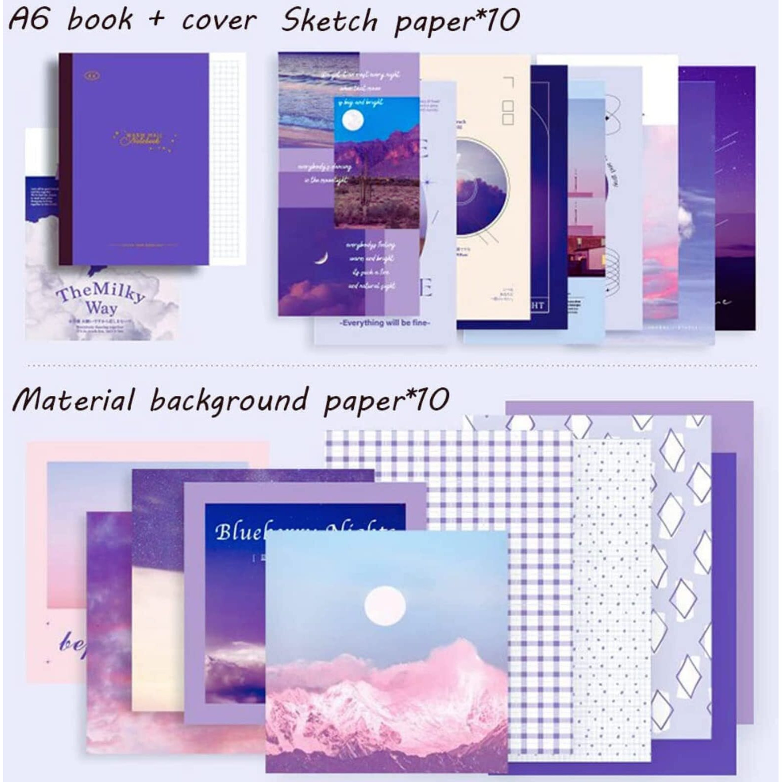 The Autostory Paper Junk Journal&Scrapbook Kit A6 Notebook,Stickers,Diy Set With Vintage Aesthetic&Creative Decor Journaling Supplies. Ideal Gift For Teens,Girls (Letter From The Moon,Purple)