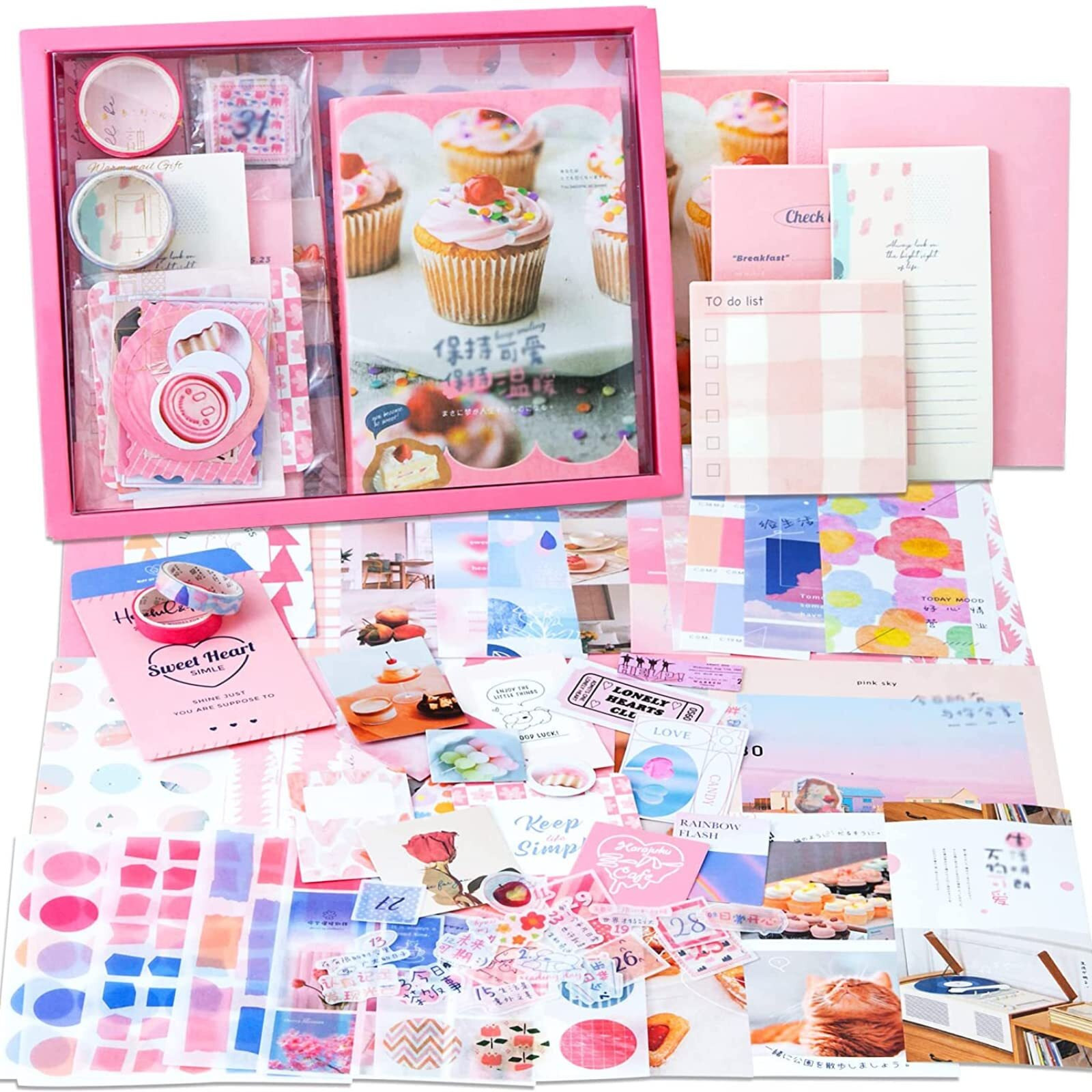 The Autostory Paper Junk Journal & Scrapbook Kit A6 Notebook, Stickers, Diy Set With Vintage Aesthetic & Creative Decor Journaling Supplies. Ideal Gifting For Teens, Girls (My Sweetheart, Pink)