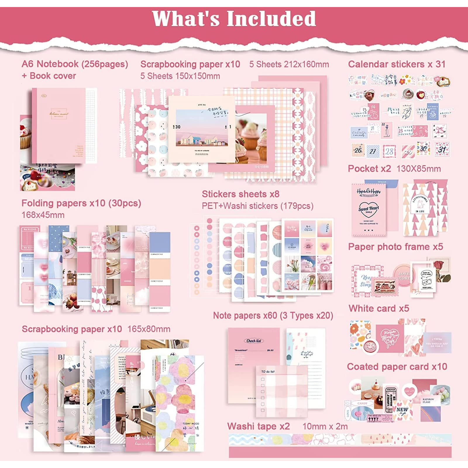The Autostory Paper Junk Journal & Scrapbook Kit A6 Notebook, Stickers, Diy Set With Vintage Aesthetic & Creative Decor Journaling Supplies. Ideal Gifting For Teens, Girls (My Sweetheart, Pink)