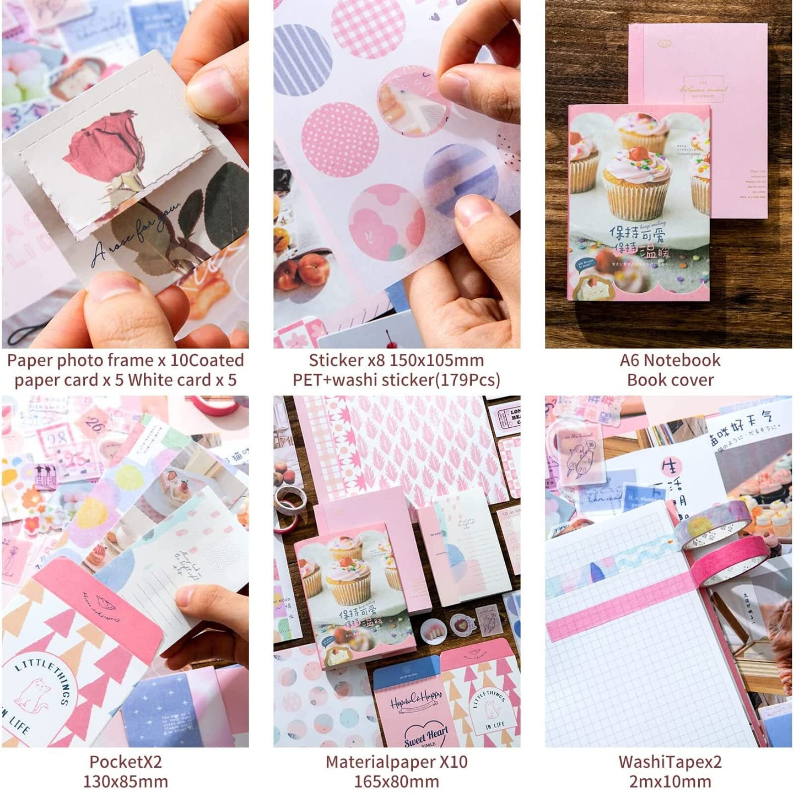 The Autostory Paper Junk Journal & Scrapbook Kit A6 Notebook, Stickers, Diy Set With Vintage Aesthetic & Creative Decor Journaling Supplies. Ideal Gifting For Teens, Girls (My Sweetheart, Pink)