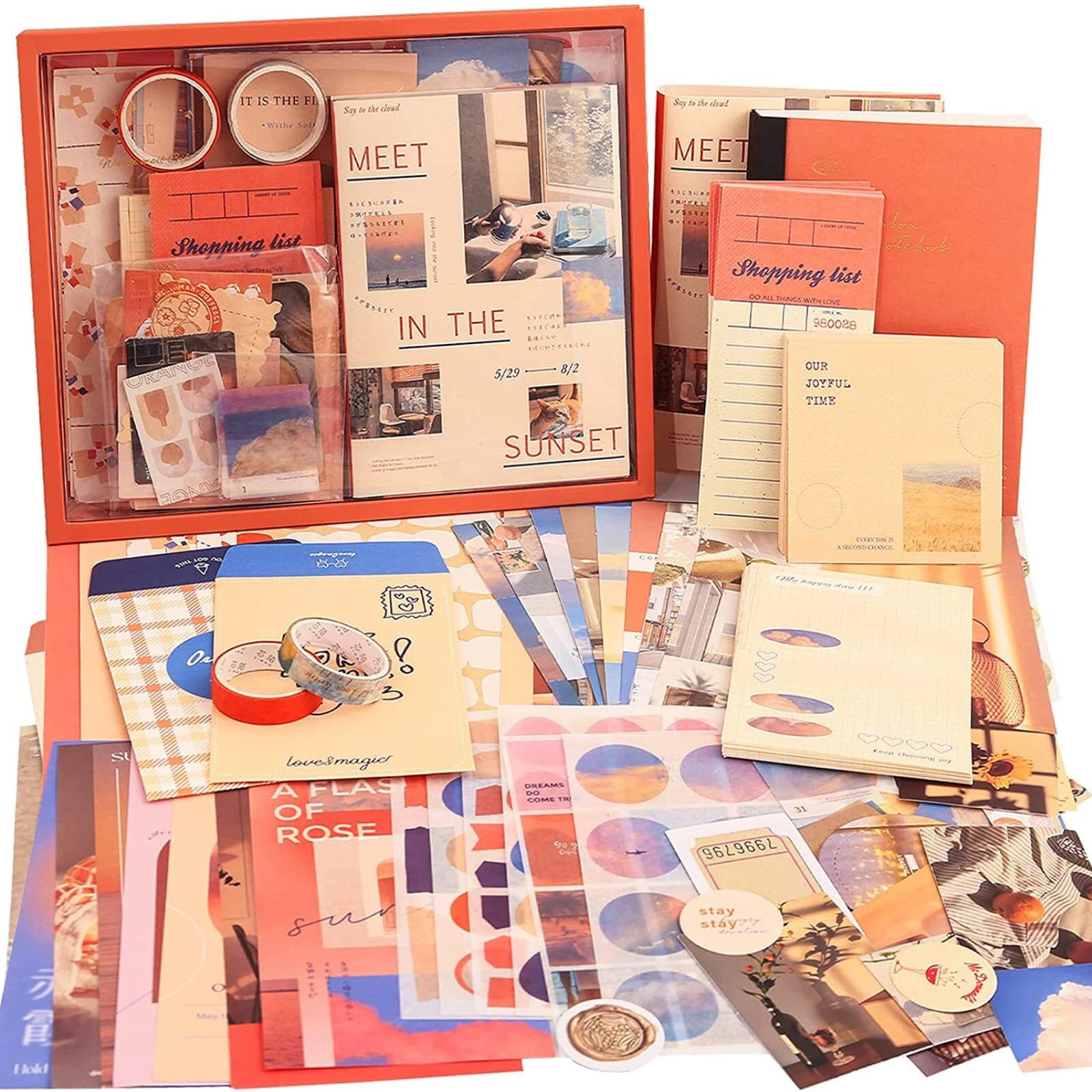 The Autostory Paper Junk Journal & Scrapbook Kit A6 Notebook, Stickers, Diy Set With Vintage Aesthetic & Creative Decor Journaling Supplies. Ideal Gifting For Teens, Girls (Until Sunset, Orange)