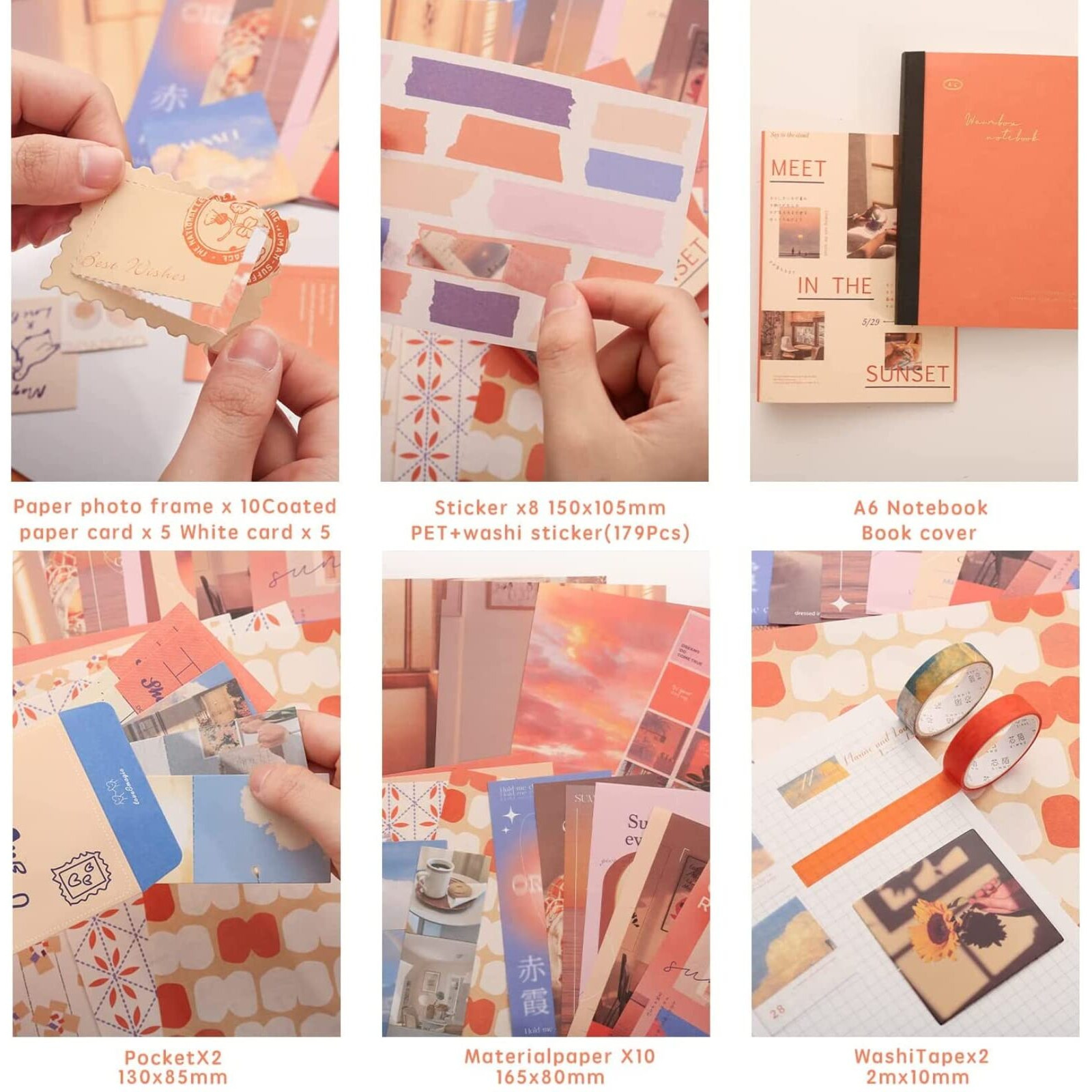 The Autostory Paper Junk Journal & Scrapbook Kit A6 Notebook, Stickers, Diy Set With Vintage Aesthetic & Creative Decor Journaling Supplies. Ideal Gifting For Teens, Girls (Until Sunset, Orange)