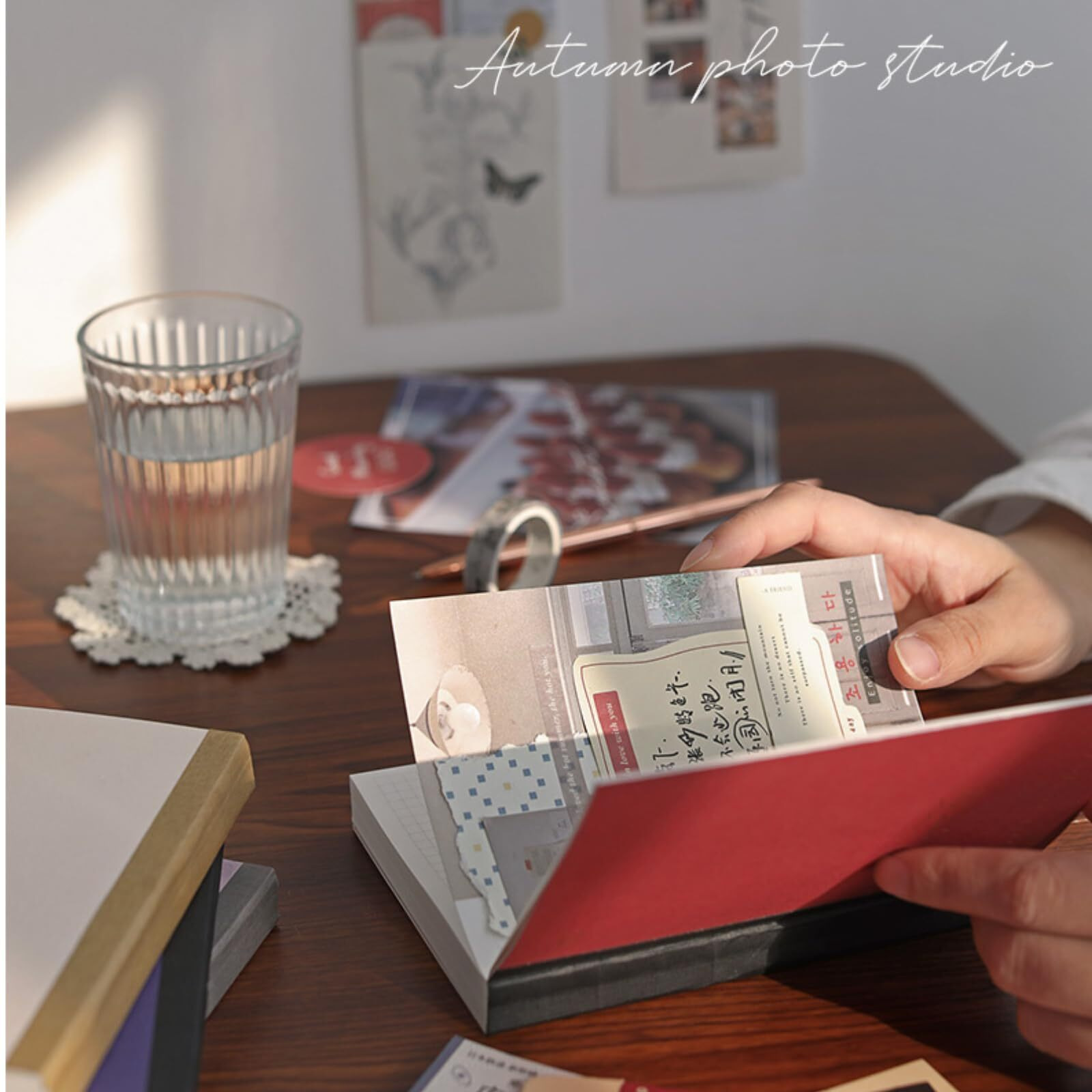 The Autostory Paper Junk Journal & Scrapbook Kit A6 Notebook, Stickers, Diy Set With Vintage Aesthetic & Creative Decor Journaling Supplies. Ideal Gifting For Teens, Girls (Autumn Photo Studio, Red)