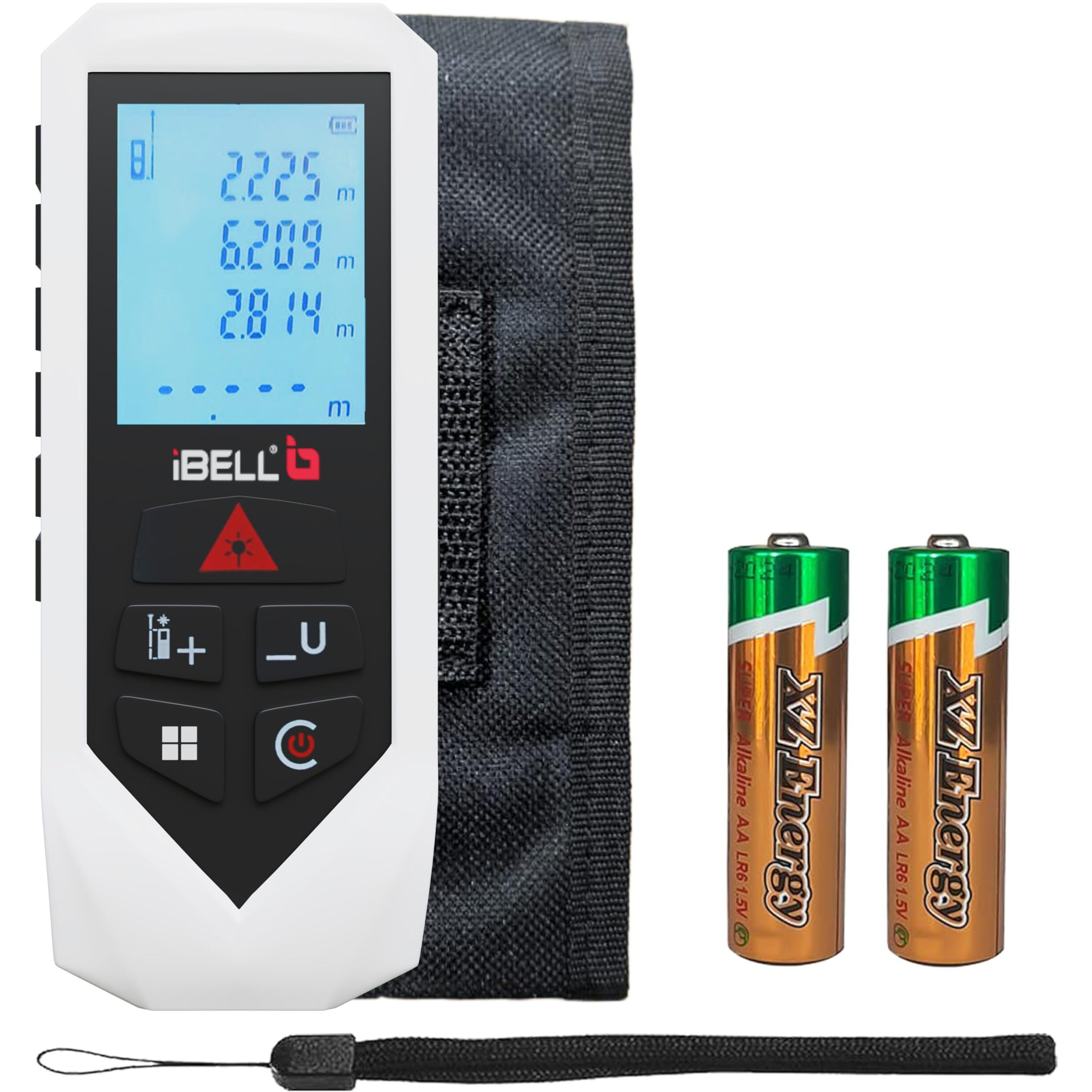 Ibell Dm60-02 Professional Laser Distance Meter 60M With Area, Volume, Pythagorean Measurement, Self-Calibration Function, Mute Mode, Backlit Lcd, Carry Bag, Strap, Batteries