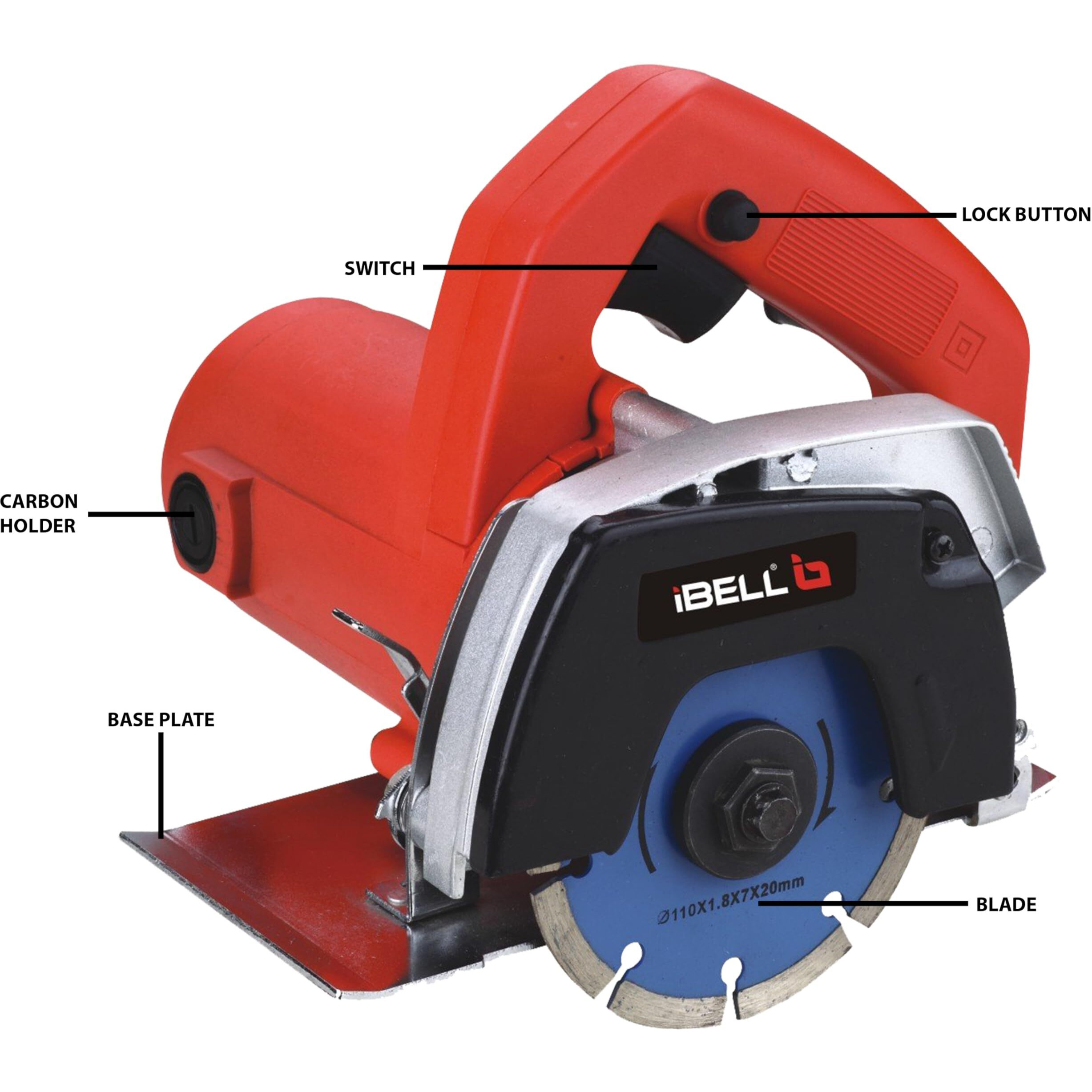 Ibell Marble Cutter Mc10-30, 1050W, Copper Armature, 13800 Rpm, Wheel Dia 110 Mm, Cutting Depth 34Mm (Red)