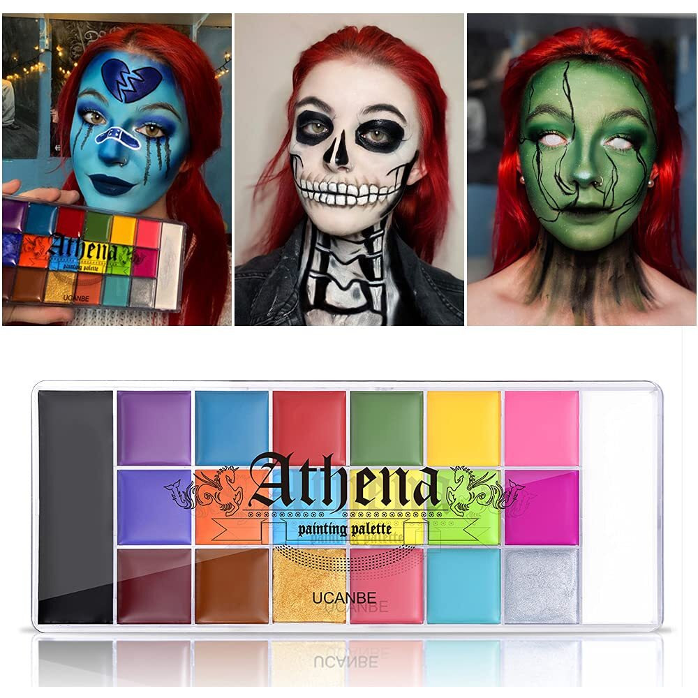Ucanbe 20 Color Athena Face Body Paint Oil - Large Pan Black & White, Professional Non Toxic Sfx Makeup Palette, Hypoallergenic Face Painting Pallet For Art, Theater, Halloween, Parties And Cosplay