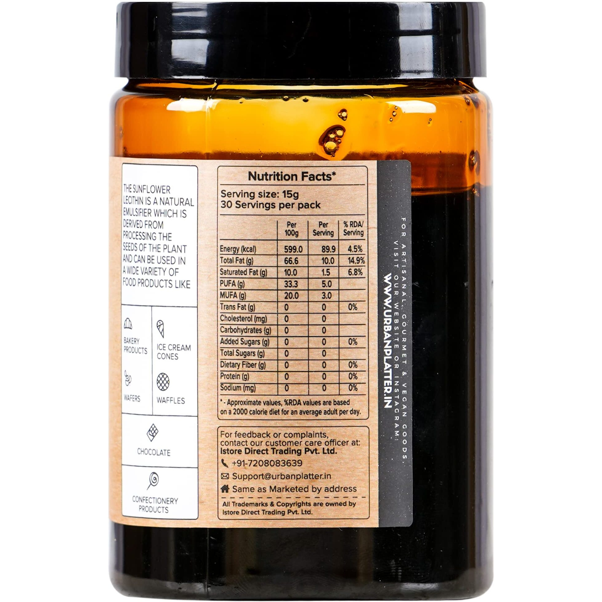Urban Platter Sunflower Lecithin Liquid, 450G (Emulsifier|Thickener|Stabiliser|Natural Food Additive|Add To Bakery Products, Chocolate, Confectionery Products)