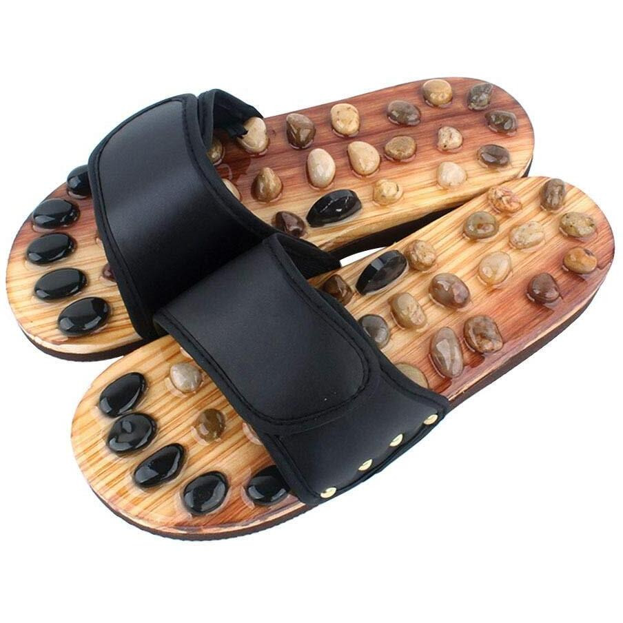 Swadhin Pain Relief Acupressure Stone Slipper For Men And Women| Yoga Stone Paduka (Select The Size And Color Below) (39, Black)