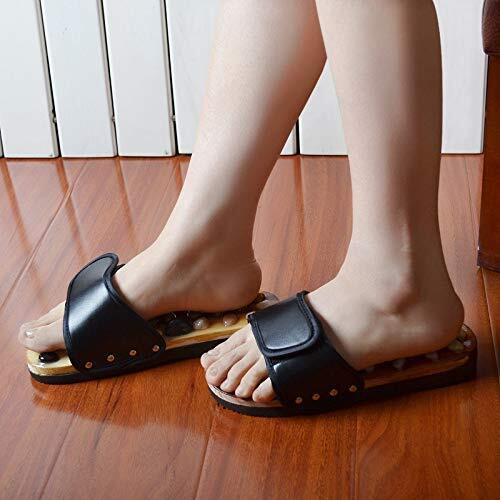 Swadhin Pain Relief Acupressure Stone Slipper For Men And Women| Yoga Stone Paduka (Select The Size And Color Below) (39, Black)