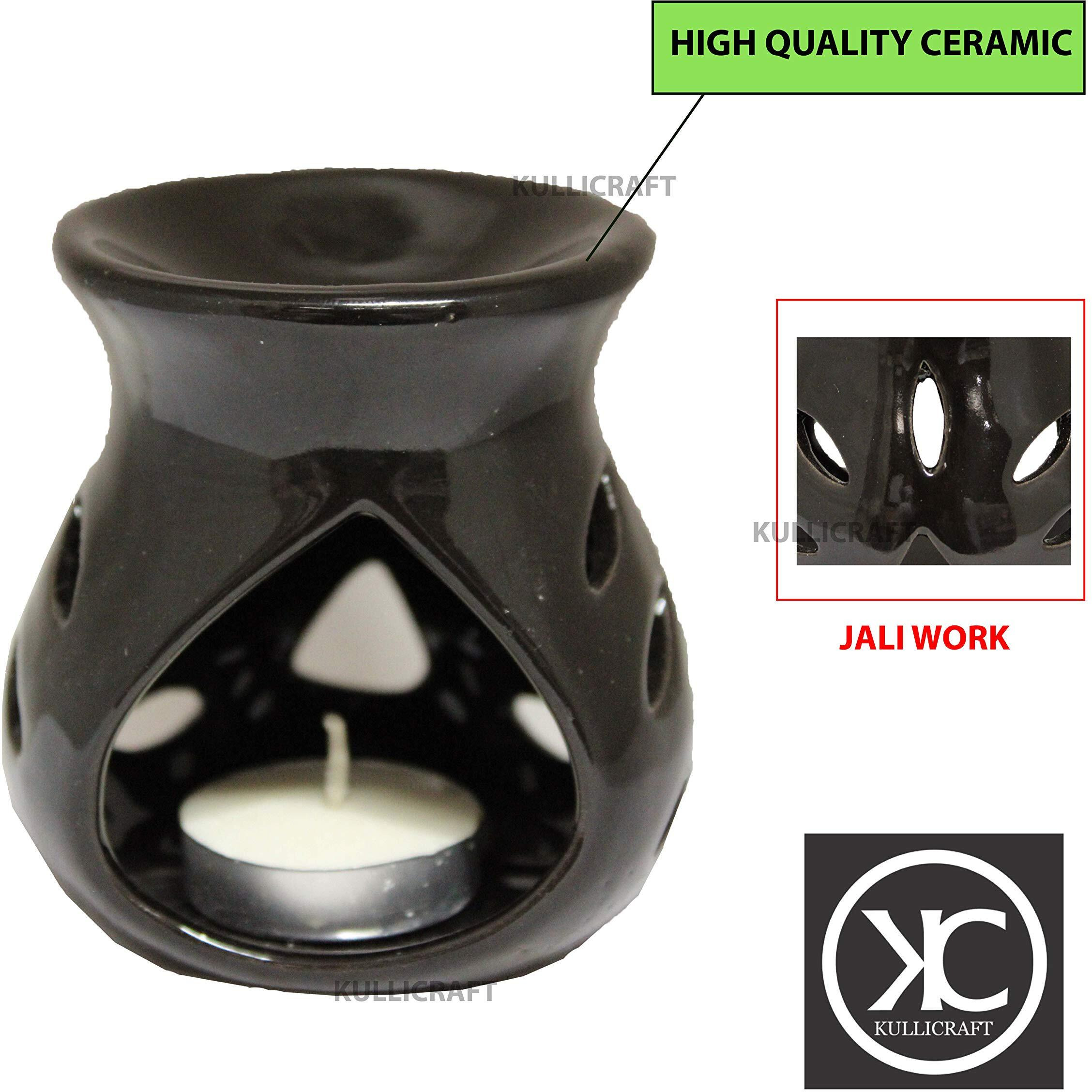 Kc Kullicraft Black 4 Inch Ceramic Aroma Candle Diffuser Oil Burner Clay Lamp Wax Warmer Tea Light Holder For Home Decor. (Free 1 Candle Tea Light) - Pack Of 1.