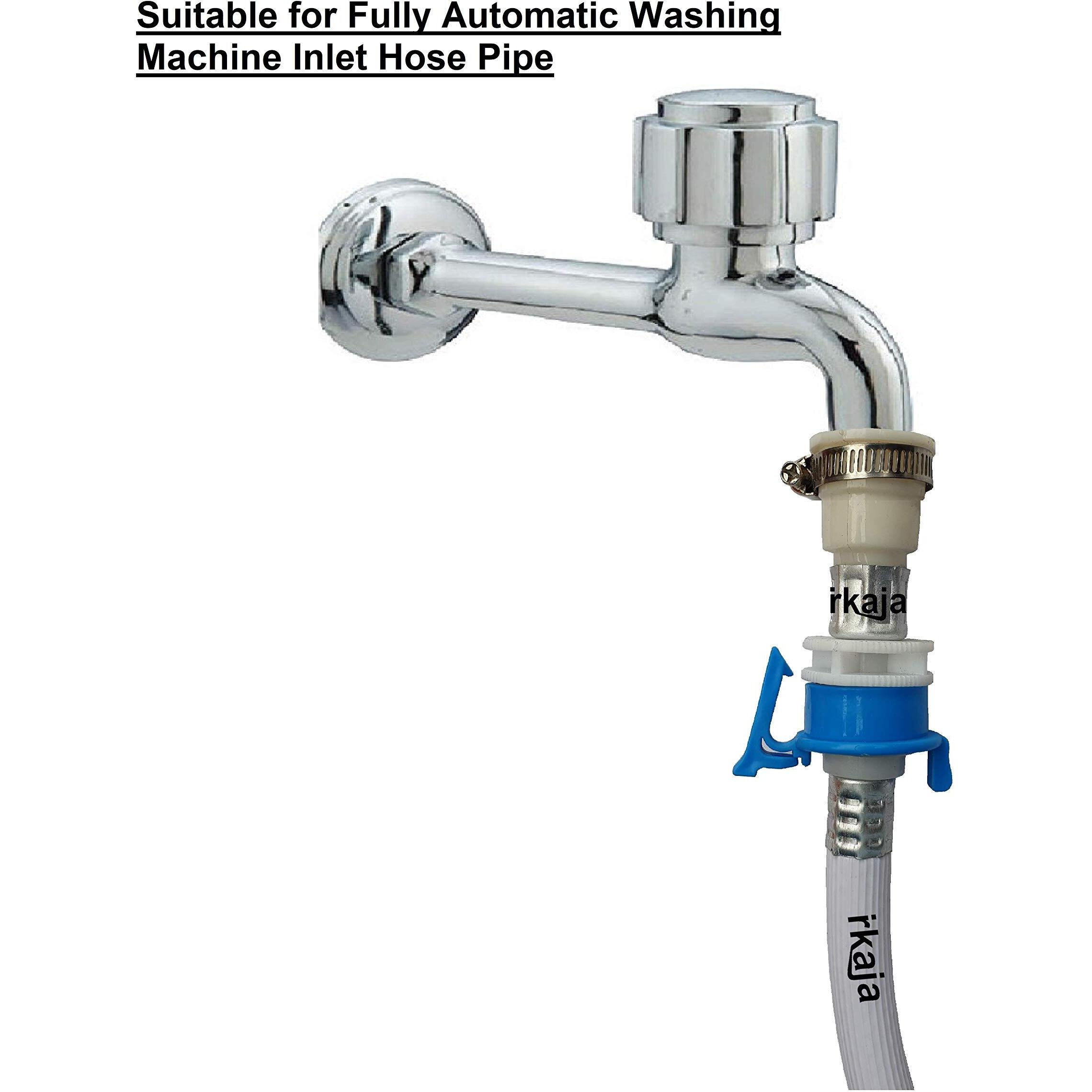 Irkaja Plastic Washing Machine Water Inlet/Inflow Hose Pipe Faucet Tap Adapter/Connector With Metal Hose Clamp, White, Painted Finish