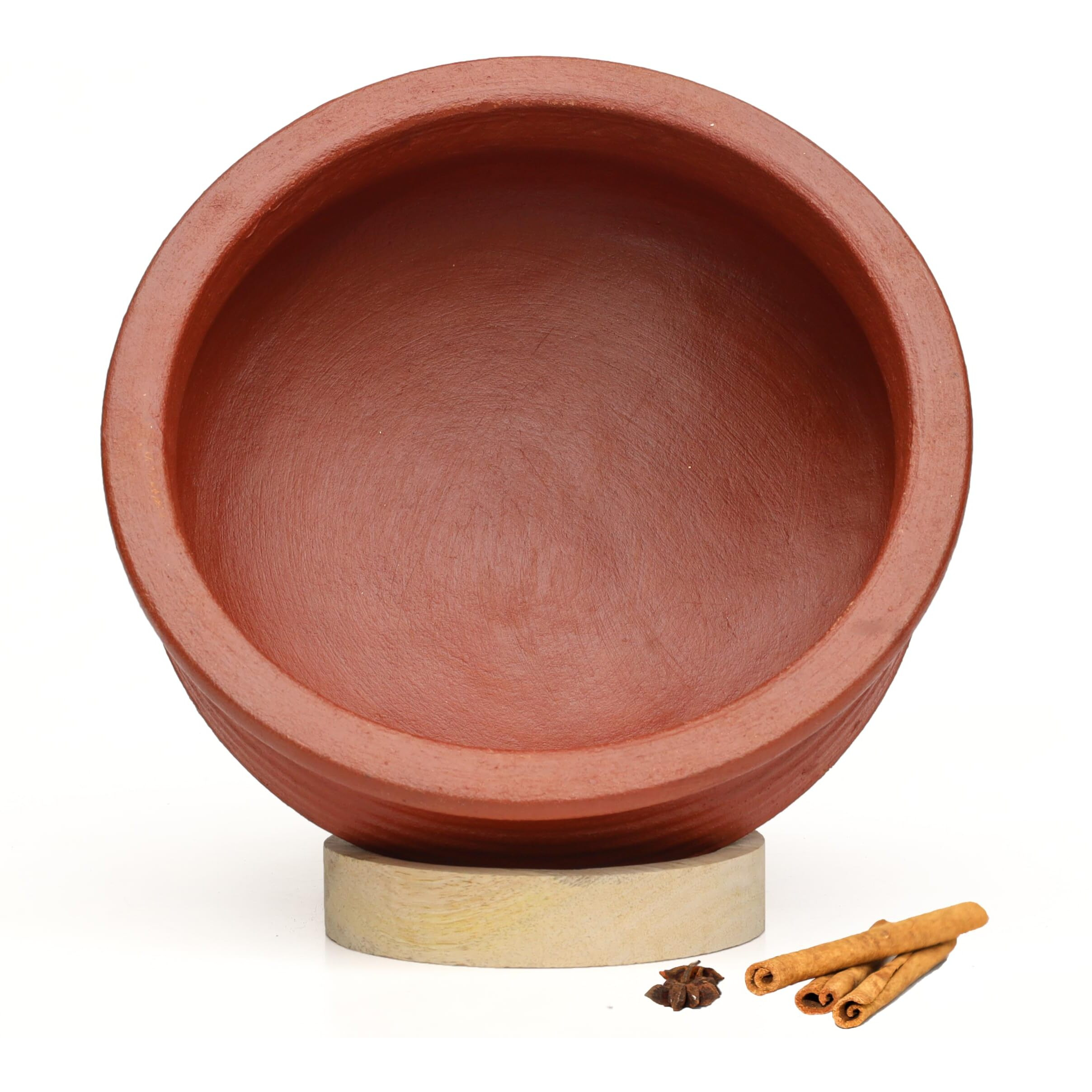 Craftsman India Online Uncoated Clay Biryani Handi/Pot For Cooking And Serving With Lid 1 Liter, Red