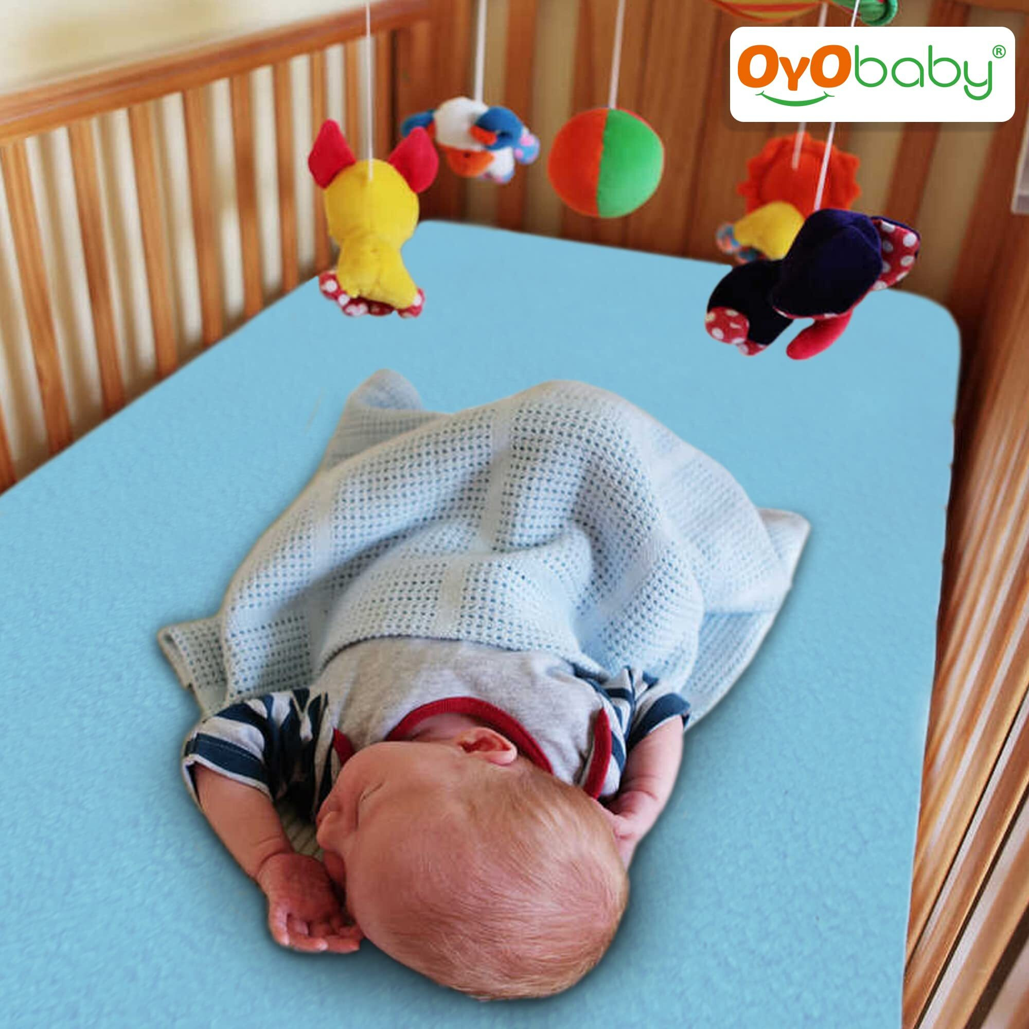 Oyo Baby Waterproof Mattress Protector Sheet For Kids And Adults (Large (140Cm X 100Cm), Blue)