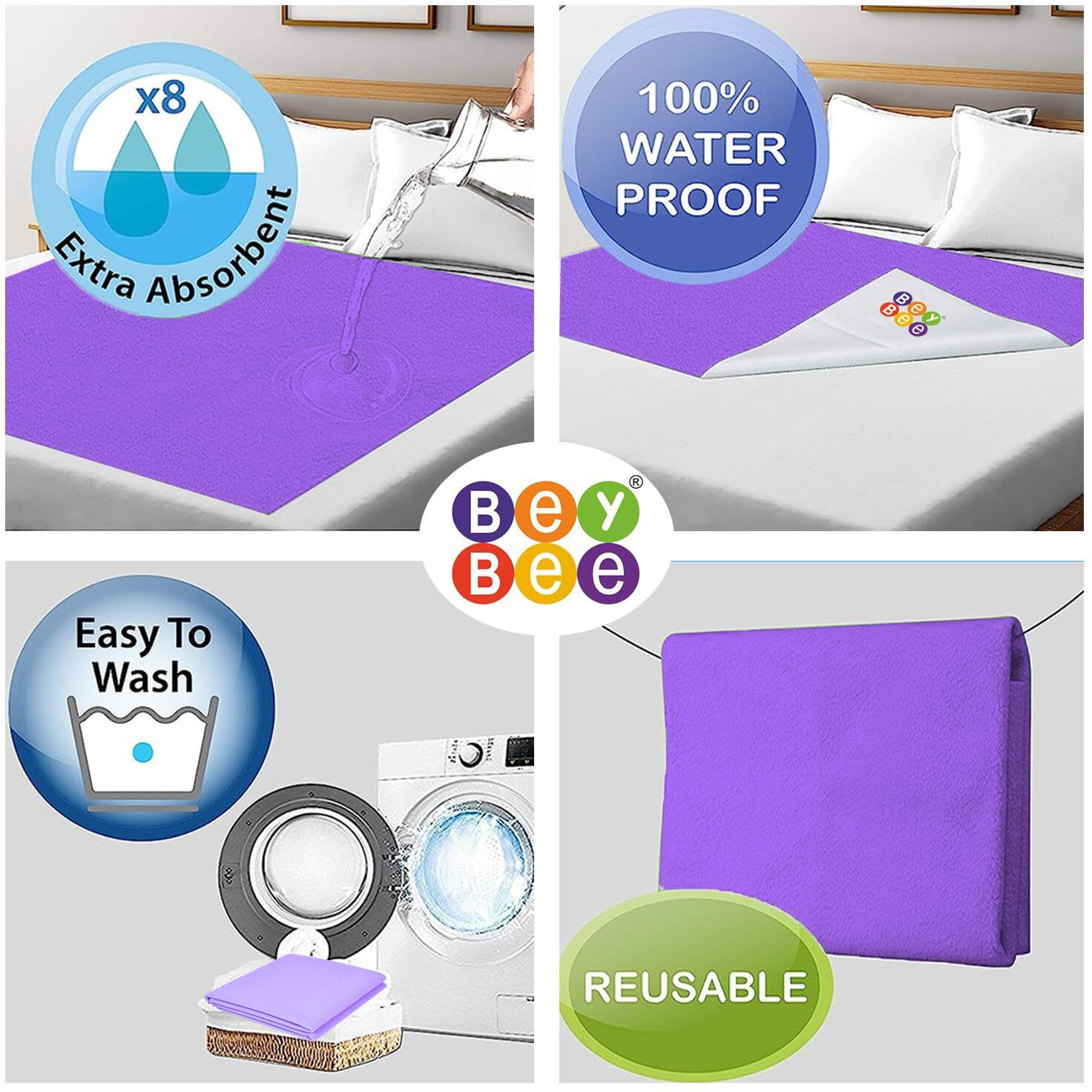Beybee Waterproof Quick Dry Sheet For Baby| Bed Pad Anti-Piling Fleece Extra Absorbent Washable Matress Protector| Baby Bed Protector Sheet For Toddler Children, X-Large Size, 200 X 140Cm, Voilet