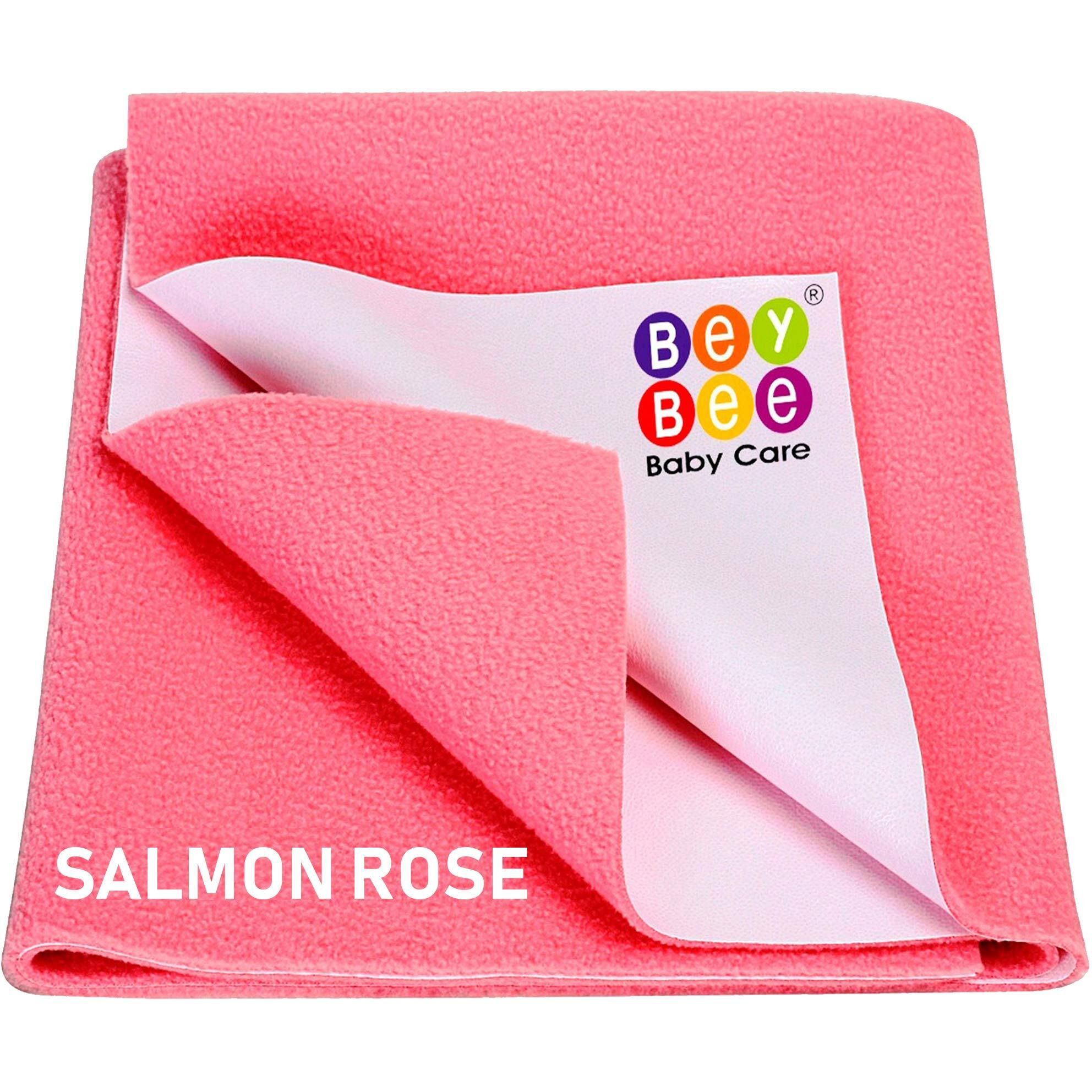 Beybee Waterproof Quick Dry Sheet For Baby| Bed Pad Anti-Piling Fleece Extra Absorbent Washable Matress Protector| Baby Bed Protector Sheet For Toddler Children, X-Large Size, 200 X 140Cm, Salmon Rose