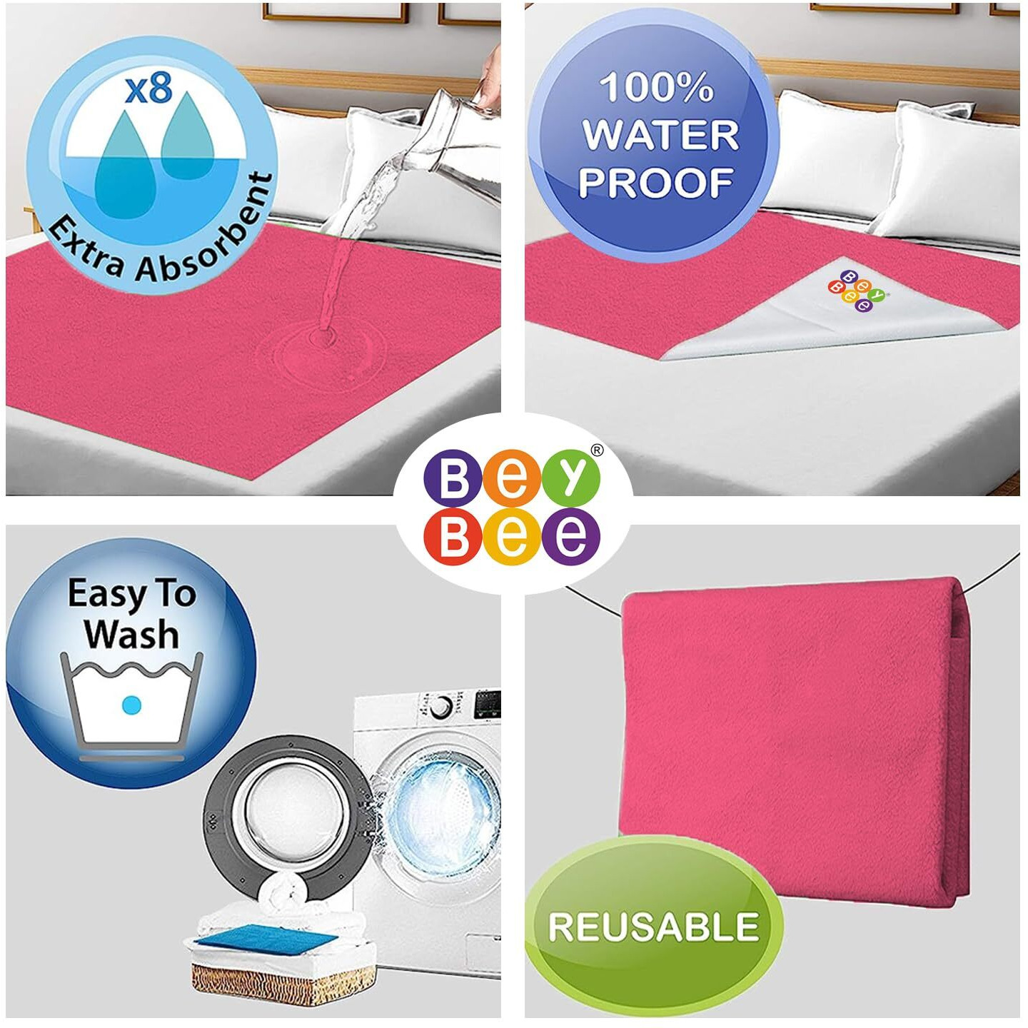 Beybee Waterproof Quick Dry Sheet For Baby| Bed Pad Anti-Piling Fleece Extra Absorbent Washable Matress Protector| Baby Bed Protector Sheet For Toddler Children, X-Large Size, 200 X 140Cm, Salmon Rose