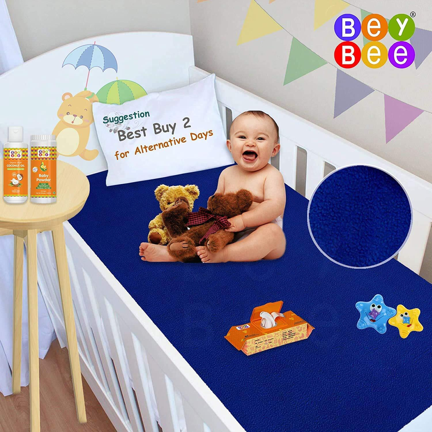 Beybee Waterproof Quick Dry Sheet For Baby| Bed Pad Anti-Piling Fleece Extra Absorbent Washable Matress Protector| Baby Bed Protector Sheet For Toddler Children, X-Large Size, 200 X 140Cm, Royal Blue