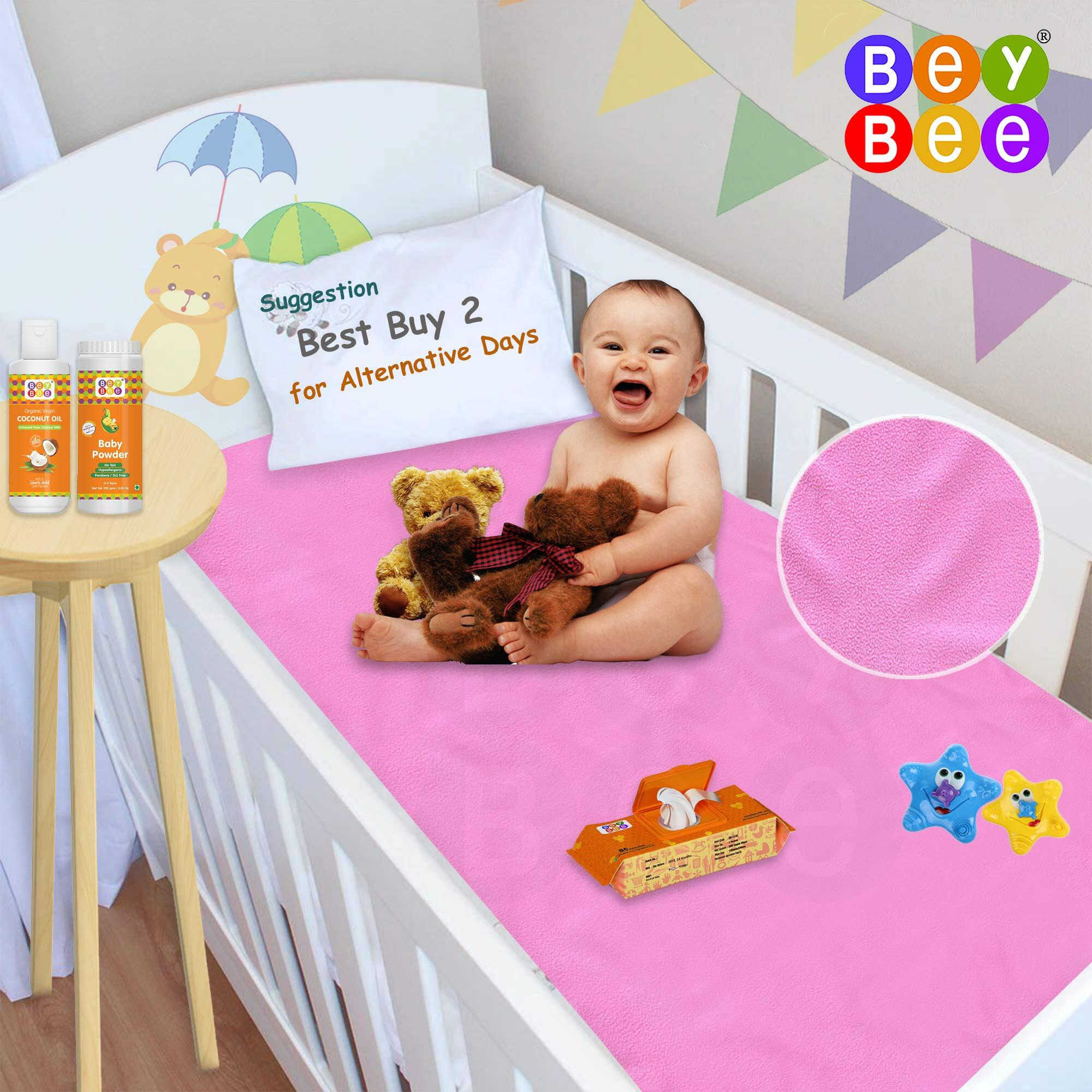 Beybee Waterproof Quick Dry Sheet For Baby| Bed Pad Anti-Piling Fleece Extra Absorbent Washable Matress Protector| Baby Bed Protector Sheet For Toddler Children, X-Large Size, 200 X 140Cm, Pink