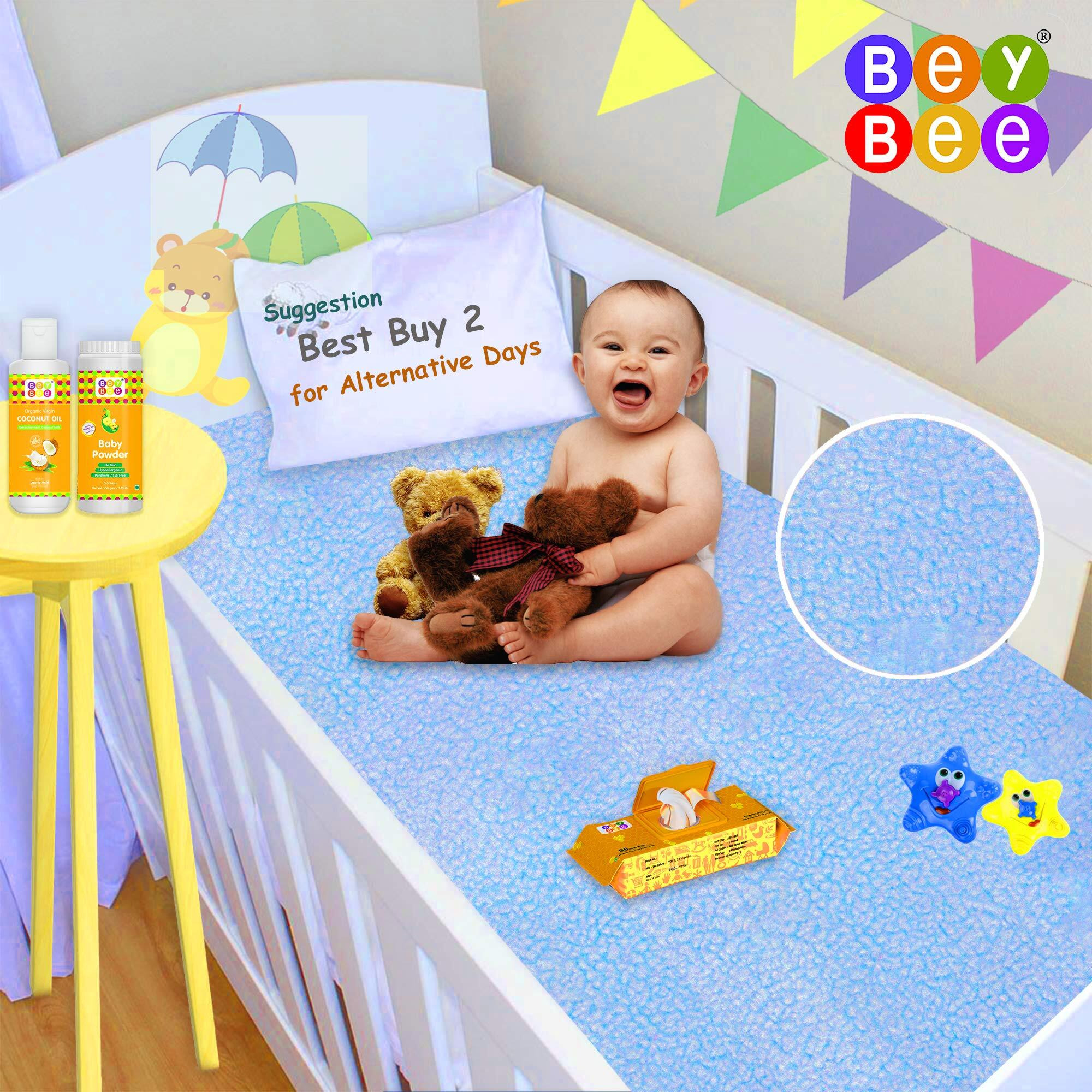 Beybee Instadry Anti-Piling Fleece Extra Absorbent Quick Dry Sheet For New Born Babies, Bed Protector Mattress, Reusable Waterproof Baby Cot Sheet For Toddler Infant, X-Large Size 200X140Cm, Blue