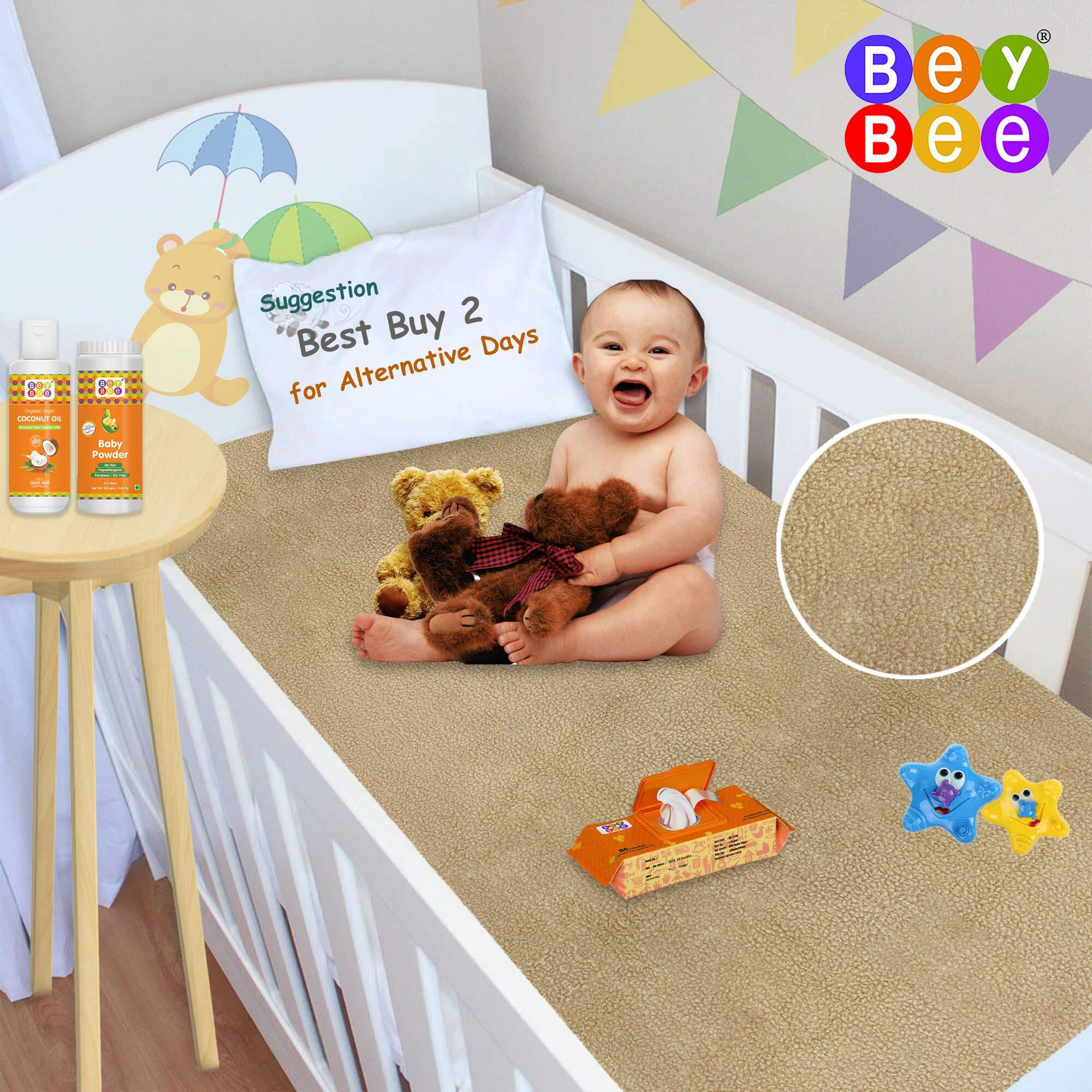 Beybee Instadry Anti-Piling Fleece Extra Absorbent Quick Dry Sheet For New Born Babies, Cotton Bed Protector Mattress Reusable Waterproof Baby Cot Sheet For Toddler Infant Large Size 140X100Cm, Beige