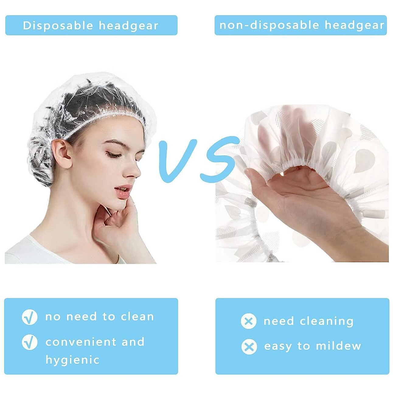 Snmmifer Waterproof Disposable Shower Caps For Women (50 Pieces)
