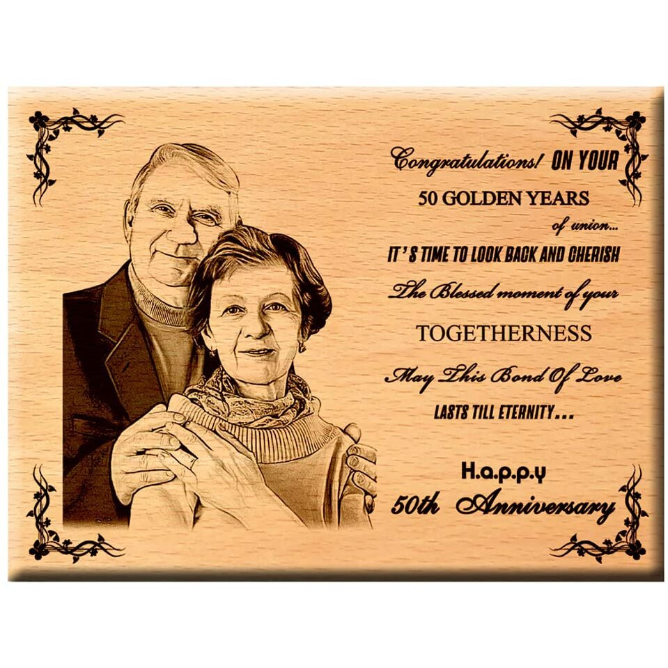 Amazing Gifts Best Gift For Wedding Anniversary - Customize Engraved Wooden Plaque 8X6Rectangular, Tabletop