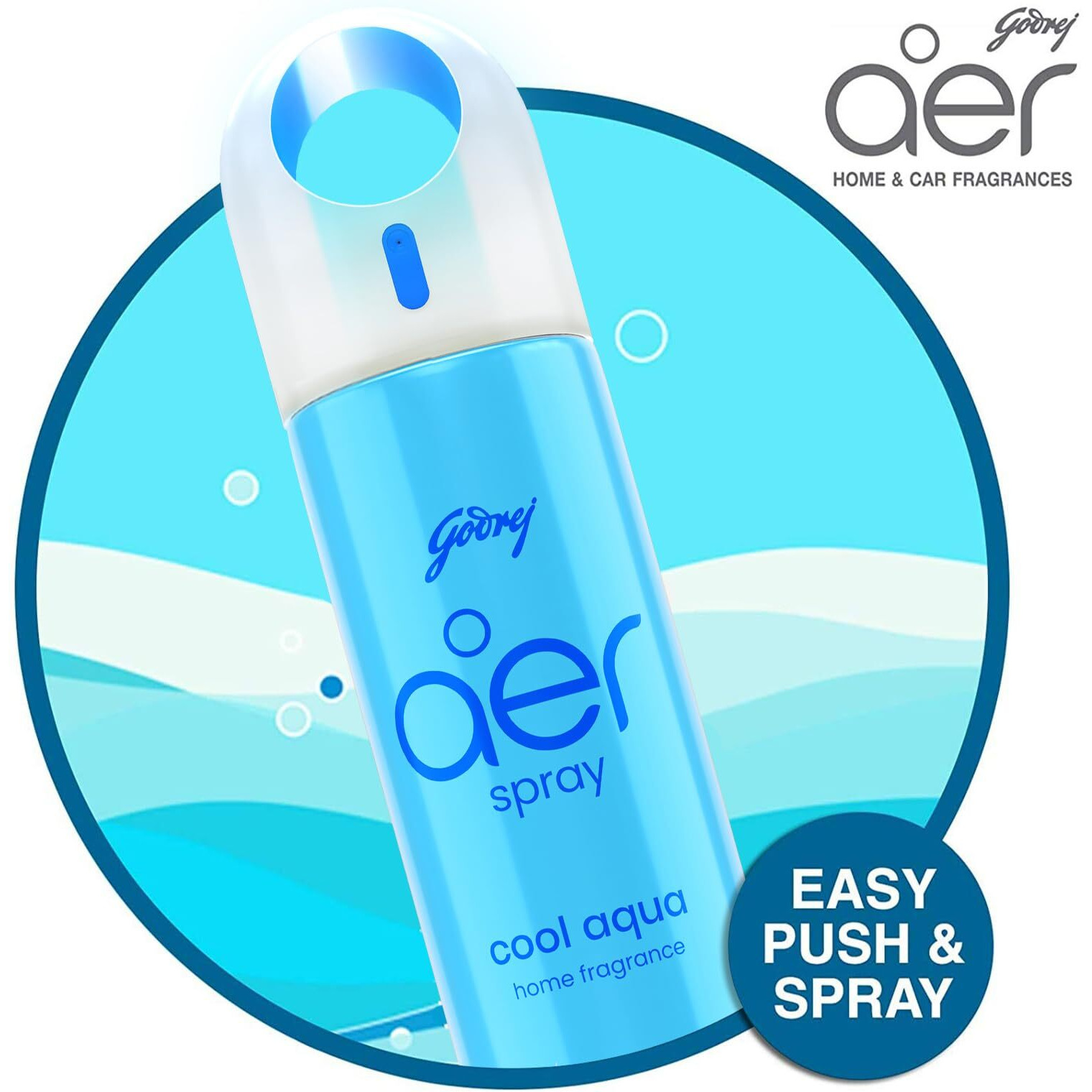 Godrej Aer Spray | Room Freshener For Home & Office - Cool Aqua (220 Ml) | Long-Lasting Fragrance