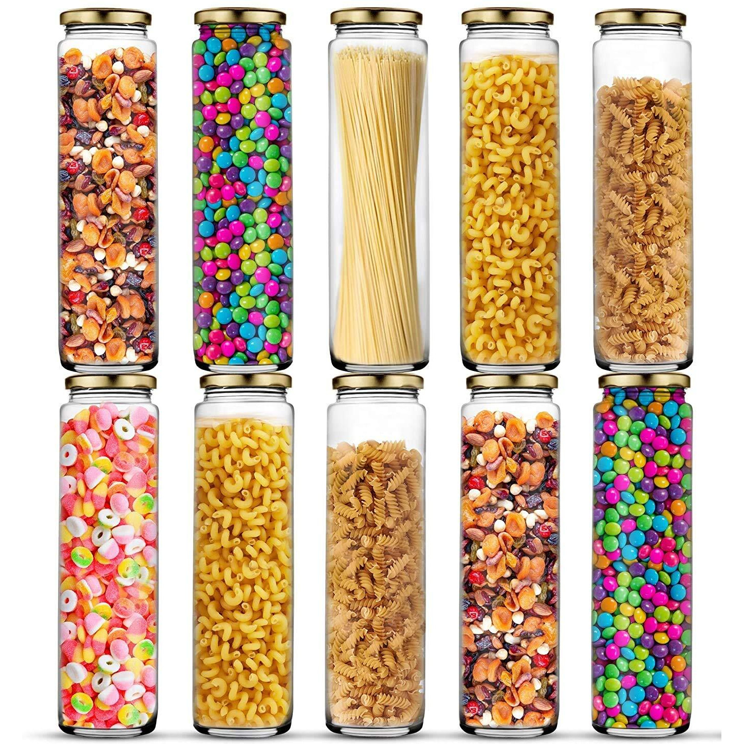 Ash & Roh Big Bamboo Clear Long Bamboo Glass Kitchen Storage Glass Jar For Sauce Pickle Cereal Spice Spaghetti Noodles, 500 Ml - (10)