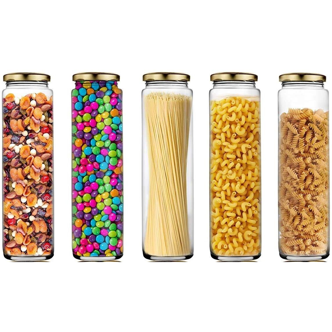 Ash & Roh Big Bamboo Clear Long Bamboo Glass Kitchen Storage Glass Jar For Sauce Pickle Cereal Spice Spaghetti Noodles, 500 Ml - (10)