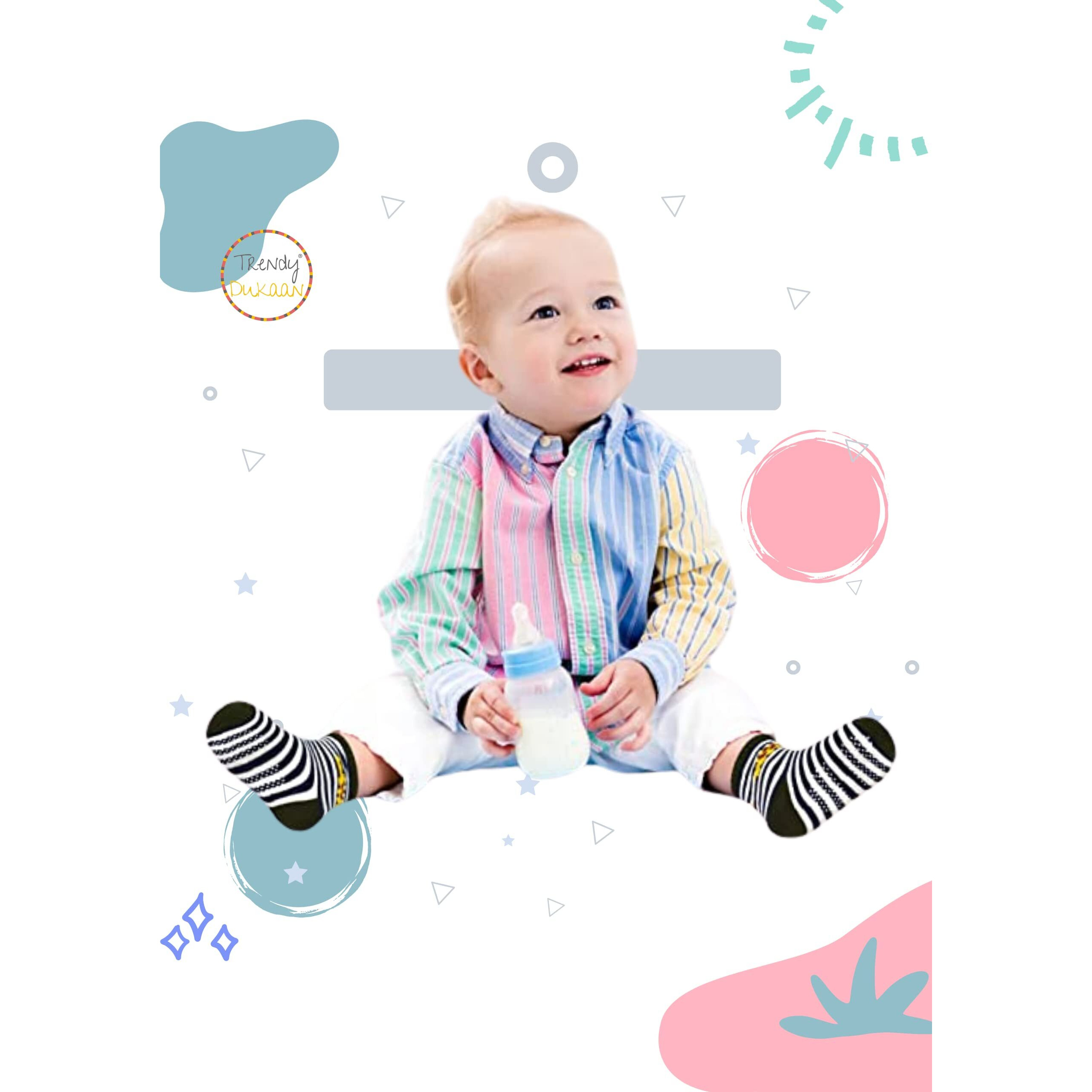 Trendy Dukaan Baby Boy's Cotton Anti Slip Grip Regular Socks (Colours And Design May Vary 3-6 Months) - Multipack Of 6 Pairs