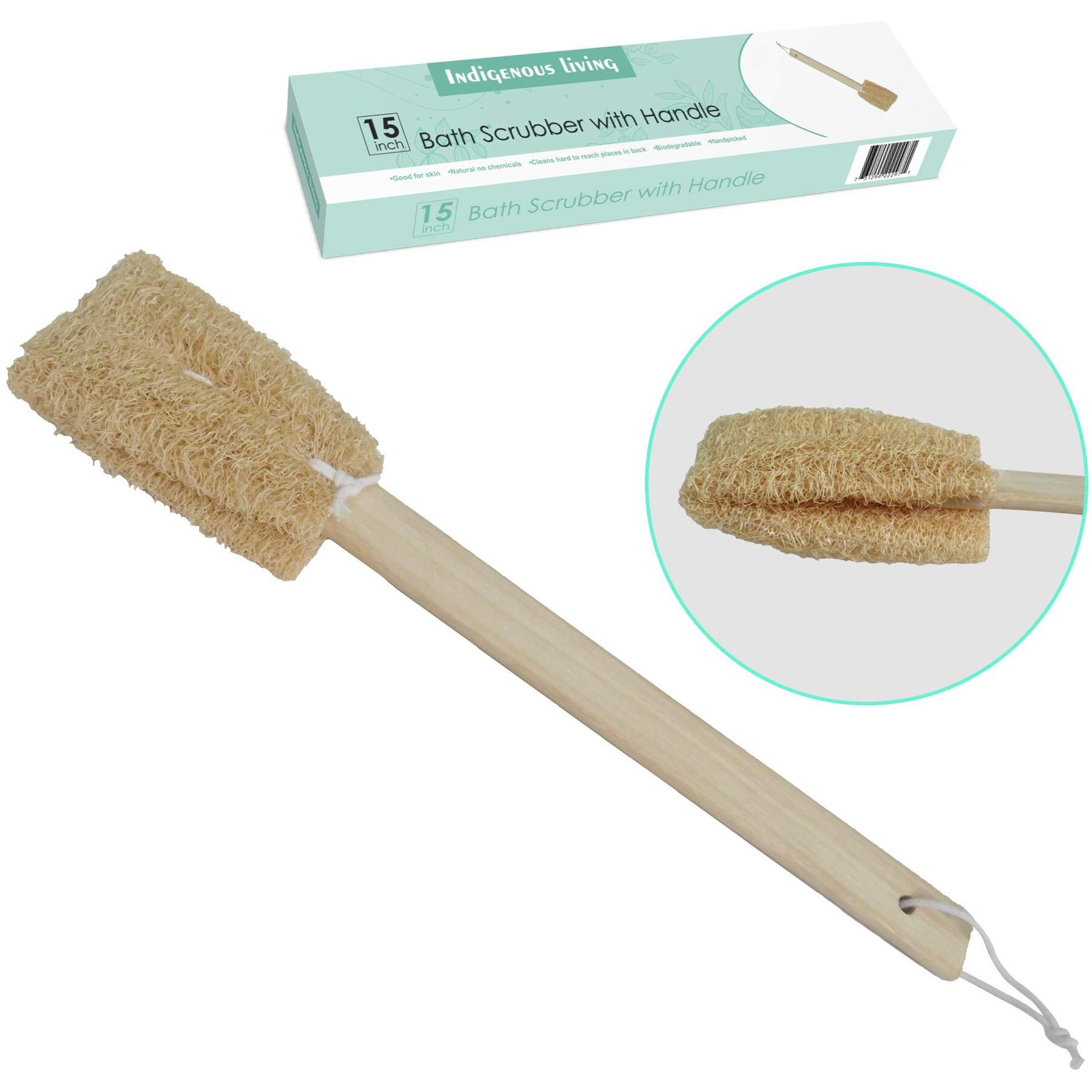 Jgd Retail 15 Inch Natural Exfoliating Loofah Bath Brush On A Handle - Loofah With Long Wooden Stick | Back Brush For Men & Women | Shower Sponge Body Back Scrubber | | Great Gift For Family