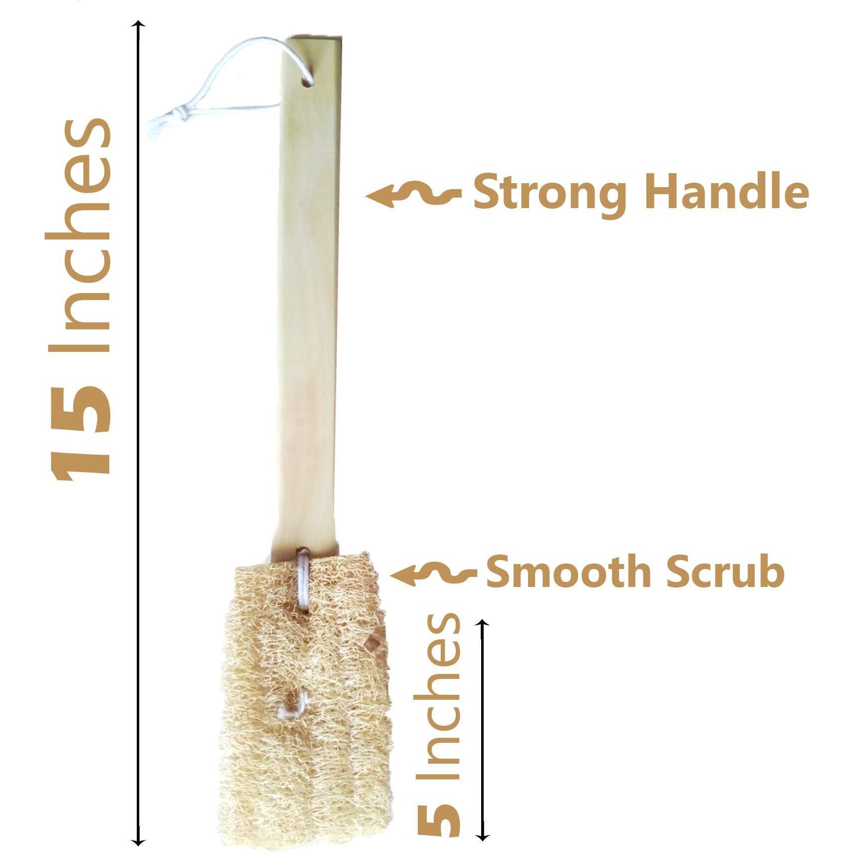 Jgd Retail 15 Inch Natural Exfoliating Loofah Bath Brush On A Handle - Loofah With Long Wooden Stick | Back Brush For Men & Women | Shower Sponge Body Back Scrubber | | Great Gift For Family
