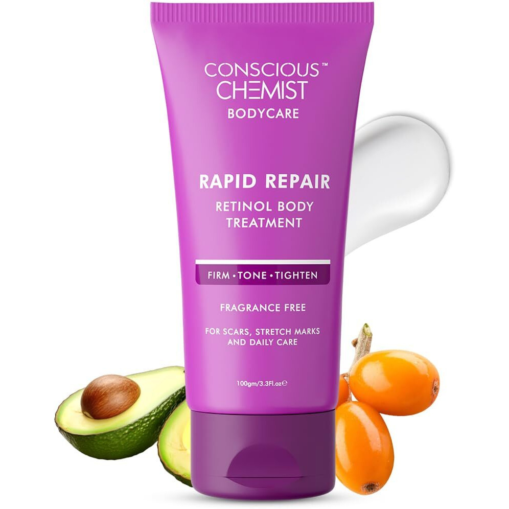 Conscious Chemist Retinol Body Cream | Reduces Stretch Marks, Uneven Skin Tone & Scars | For Post Pregnancy Irregular Lines/Streaks | All Skin Types, Fragrance Free & Cruelty Free | 100 G